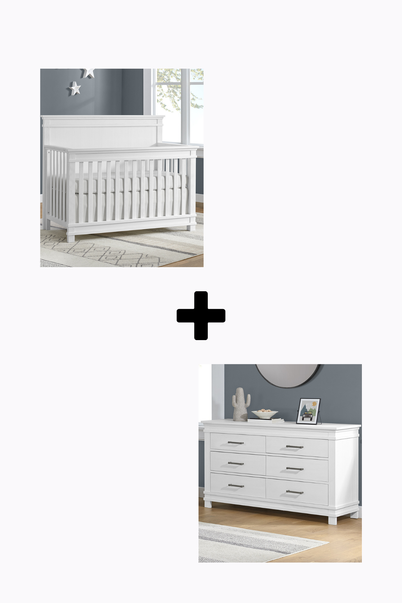 Stirling Weathered White Crib + Dresser 2 Piece Set
