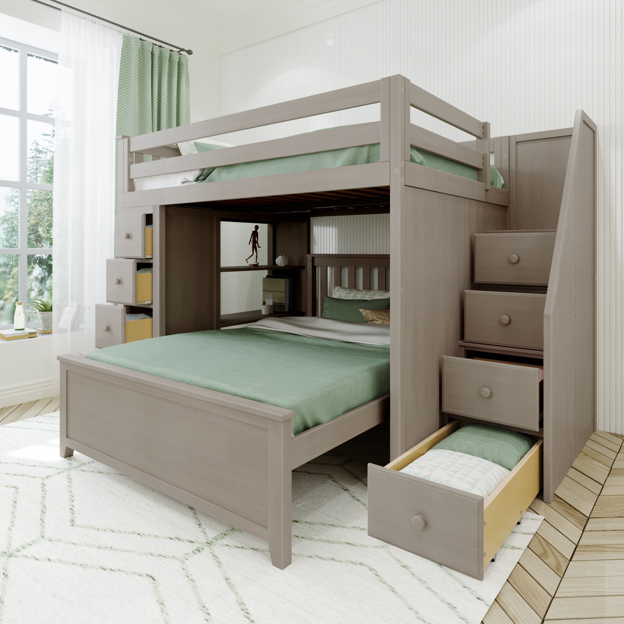 Jackpot Deluxe Full over Full L-shape Bunk with Staircase + Storage