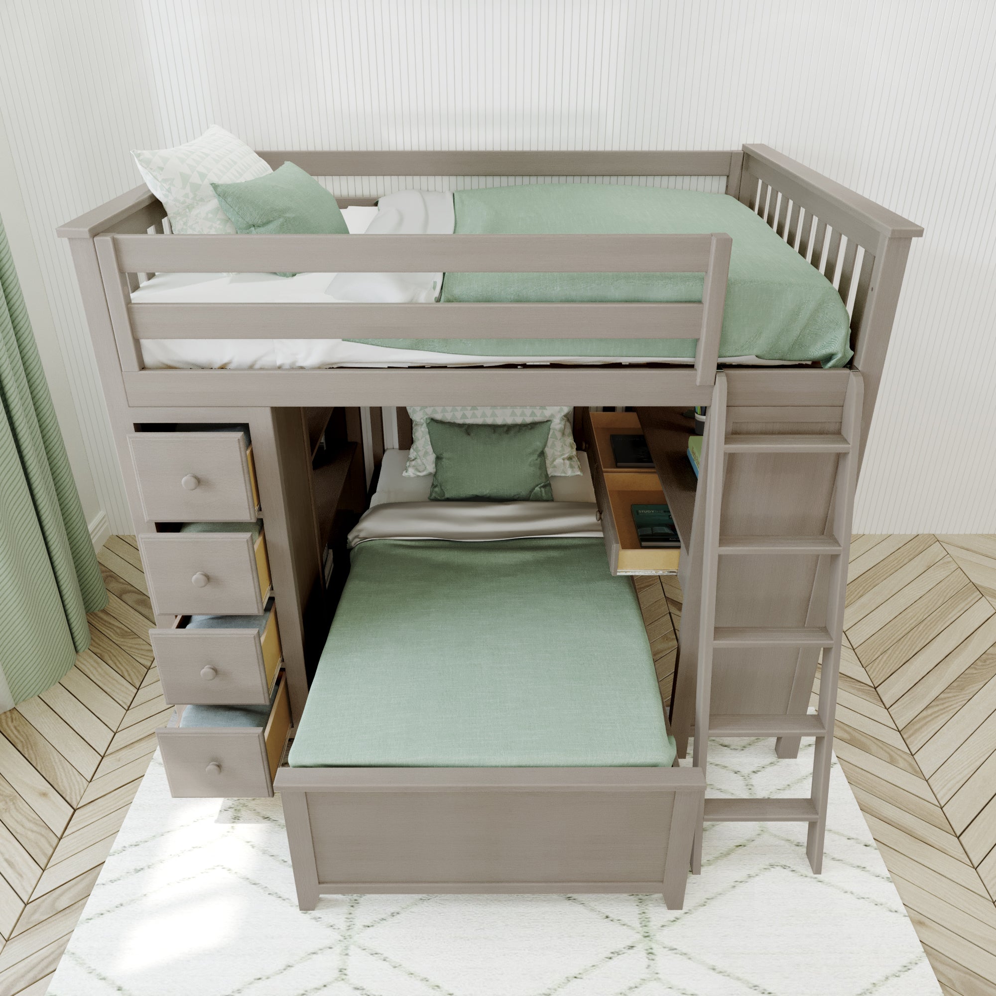 Jackpot Deluxe Full over Twin L-Shape Bunk with Desk + Storage