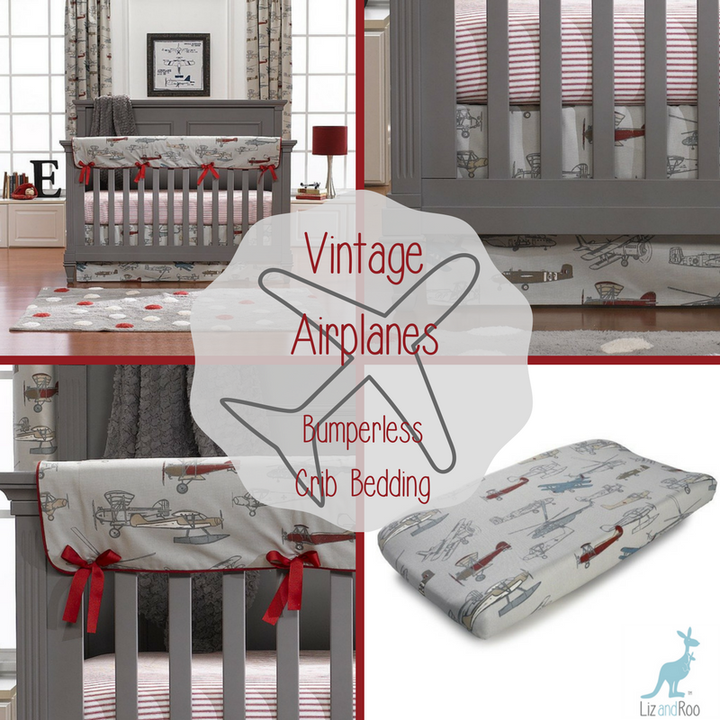 Liz Roo Vintage Airplanes Bumperless Crib Bedding 4 pc. Set