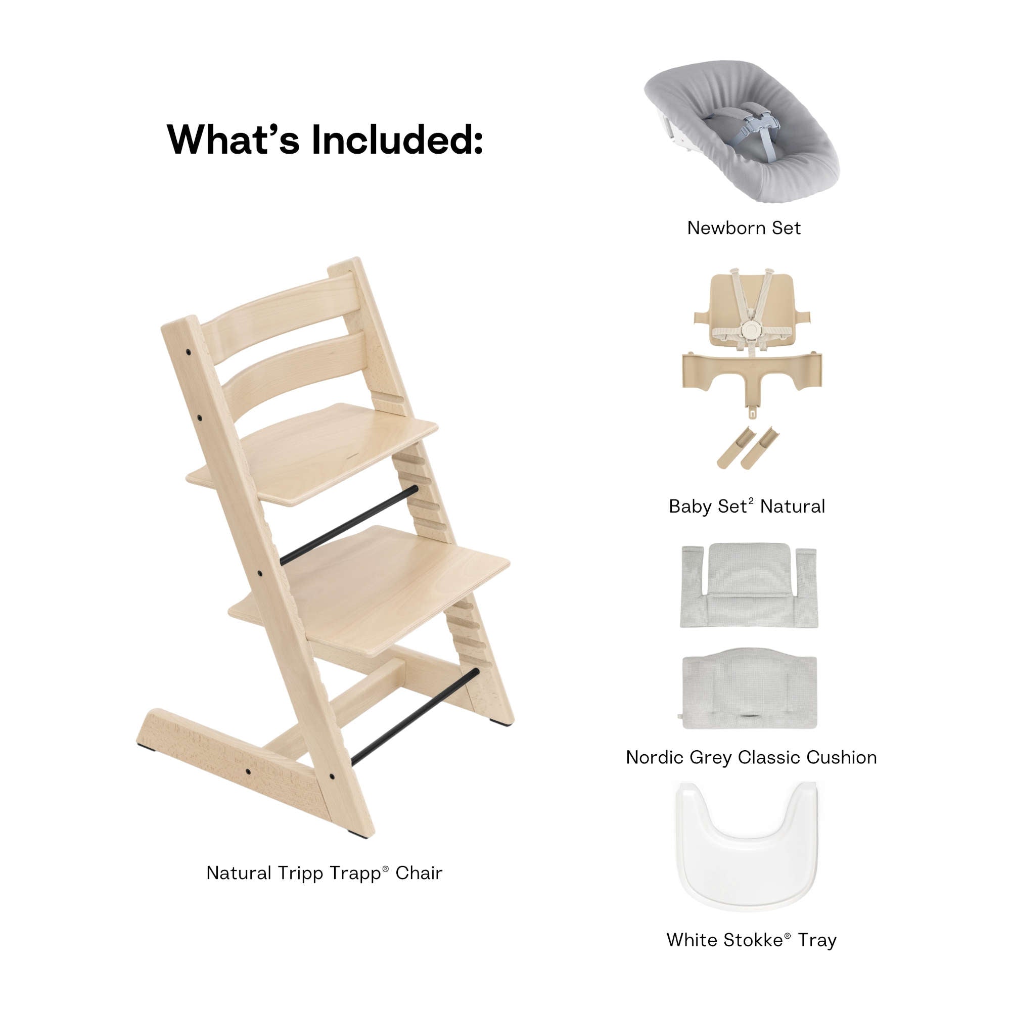 stokke tray hazy grey Stokke Tripp Trapp High Chair² with Cushion, Tray and Newborn Set, Natural + Nordic Grey Cushion