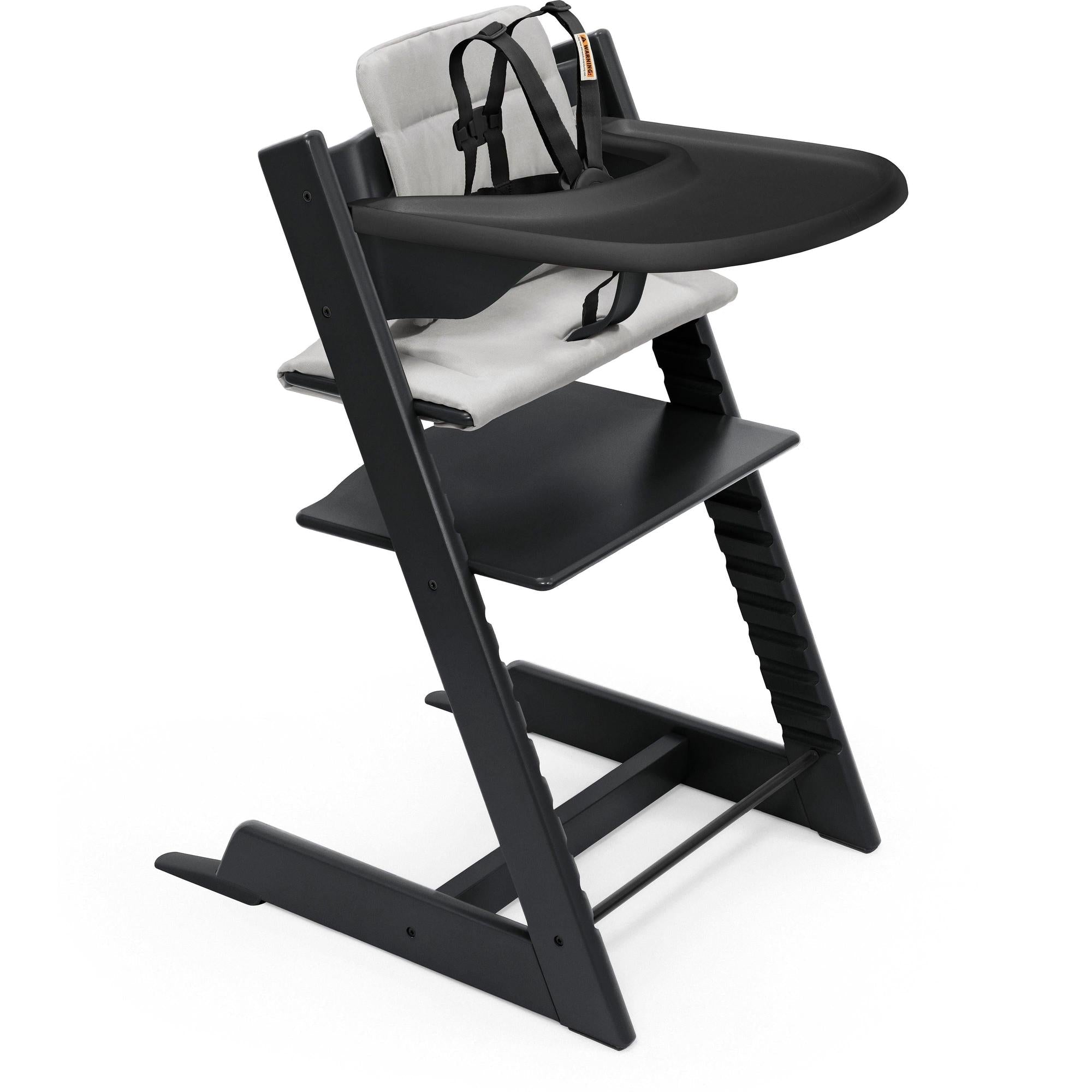 Stokke Tripp Trapp High Chair² with Cushion + Tray, Black + Anthracite Cushion, Black Tray