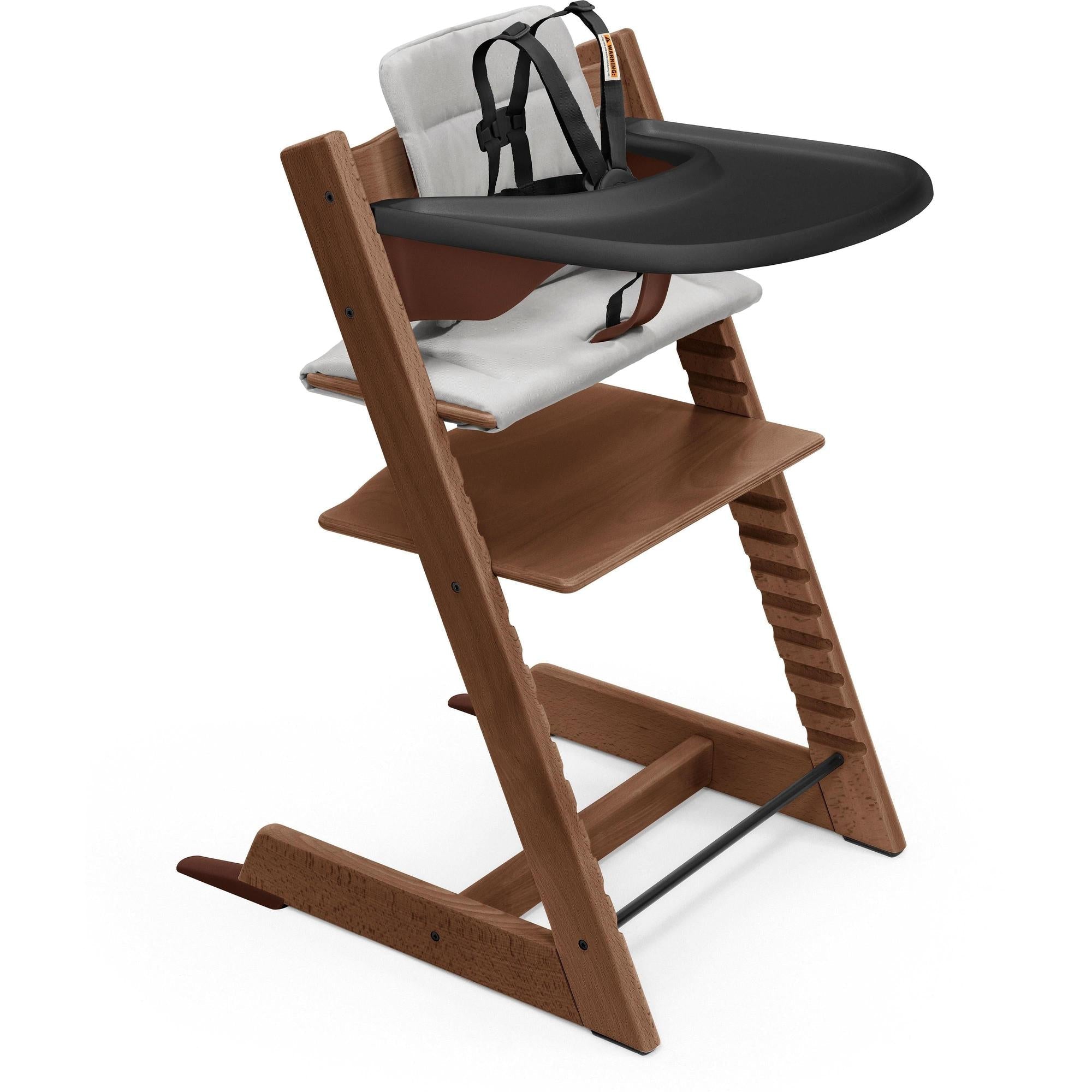 Stokke Tripp Trapp High Chair² with Cushion + Tray, Warm Brown + Anthracite Cushion, Black Tray