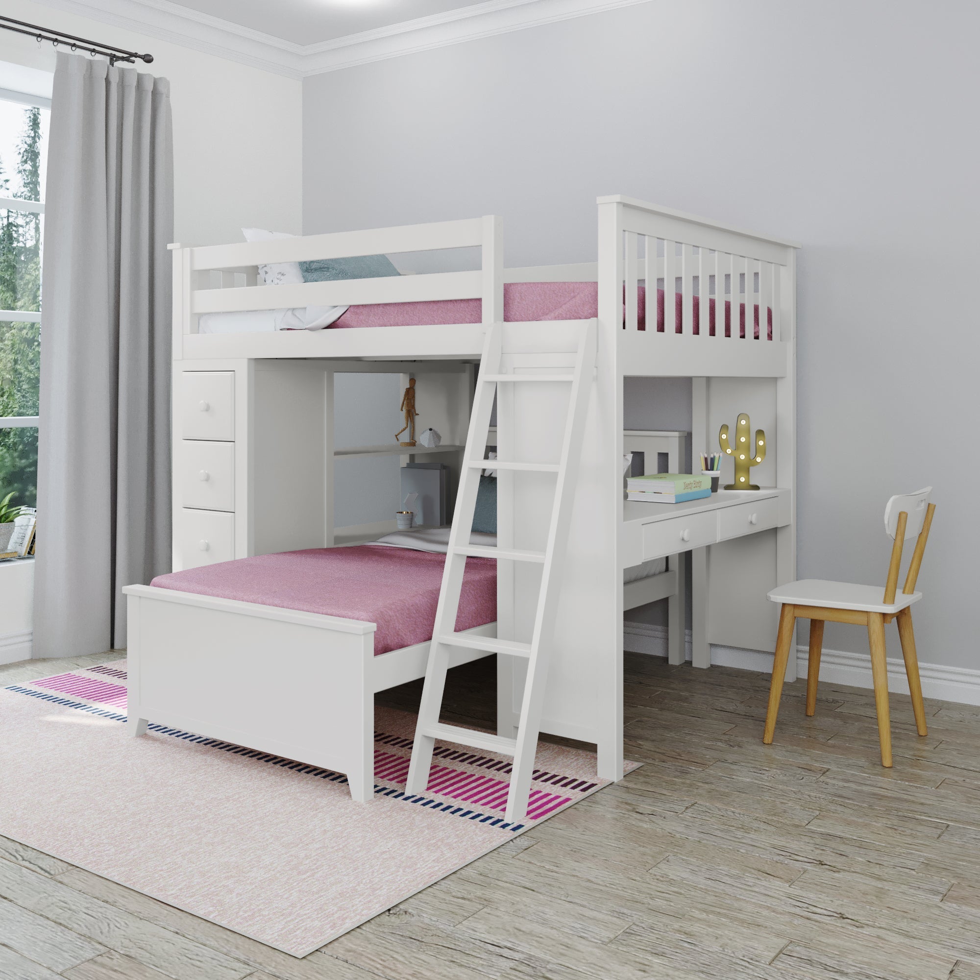 Jackpot Deluxe MAYFAIR1 Full over Twin L-Shaped Bunk with Desk + Storage