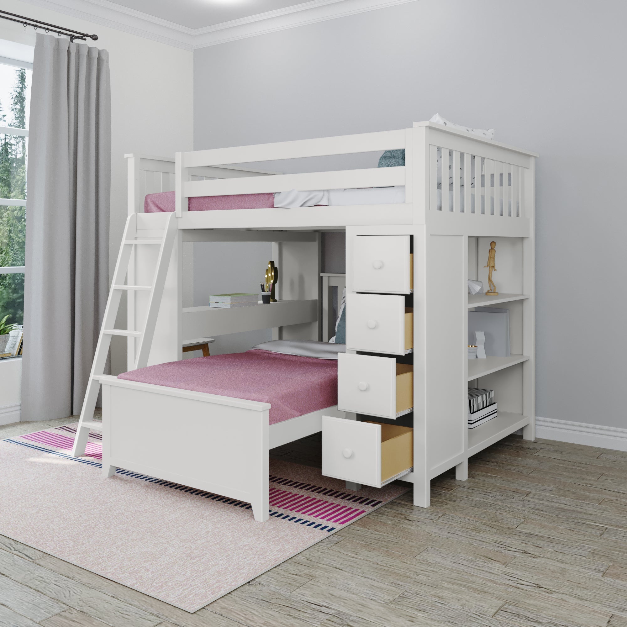 Jackpot Deluxe MAYFAIR1 Full over Twin L-Shaped Bunk with Desk + Storage