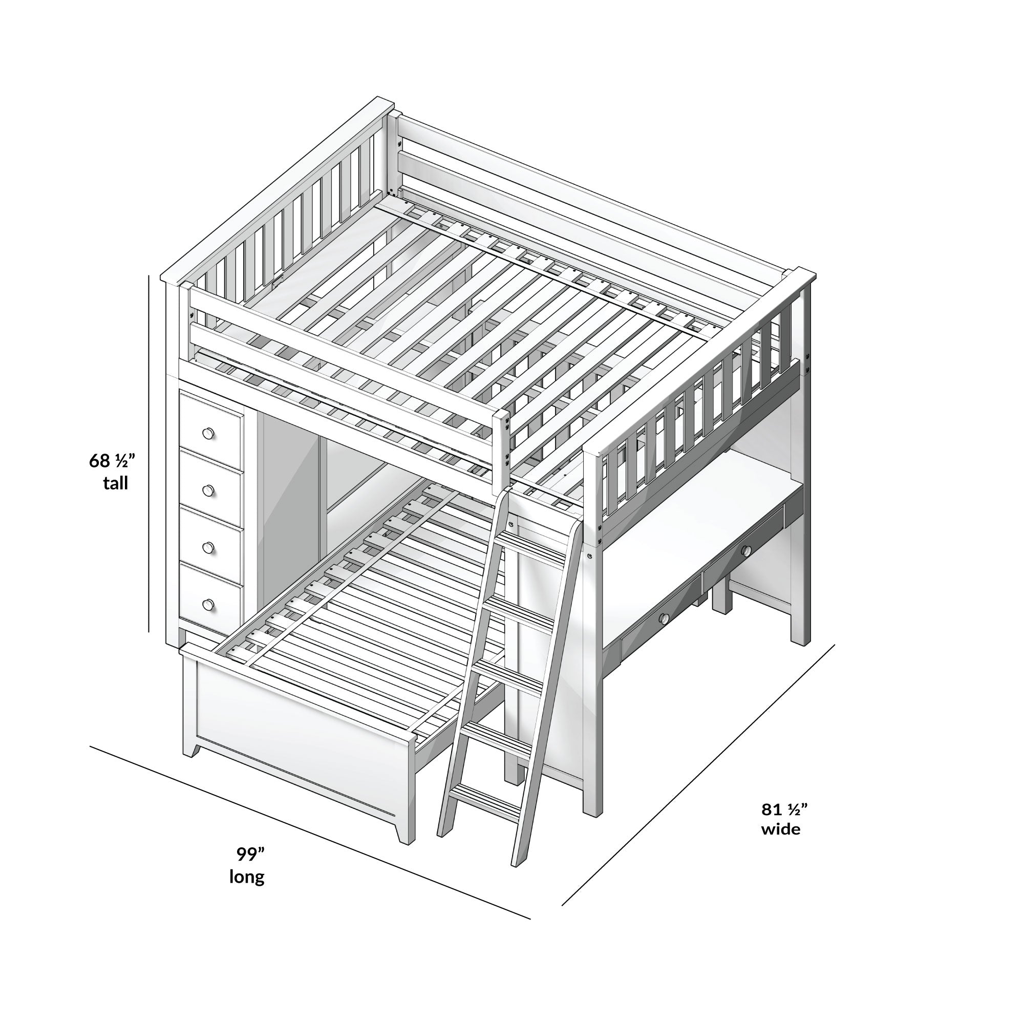 Jackpot Deluxe MAYFAIR1 Full over Twin L-Shaped Bunk with Desk + Storage