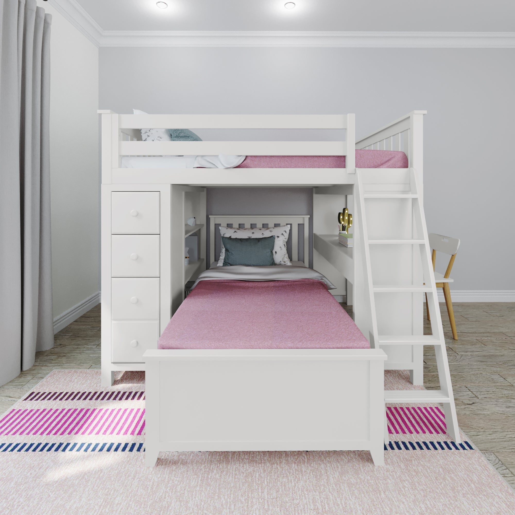 Jackpot Deluxe MAYFAIR1 Full over Twin L-Shaped Bunk with Desk + Storage