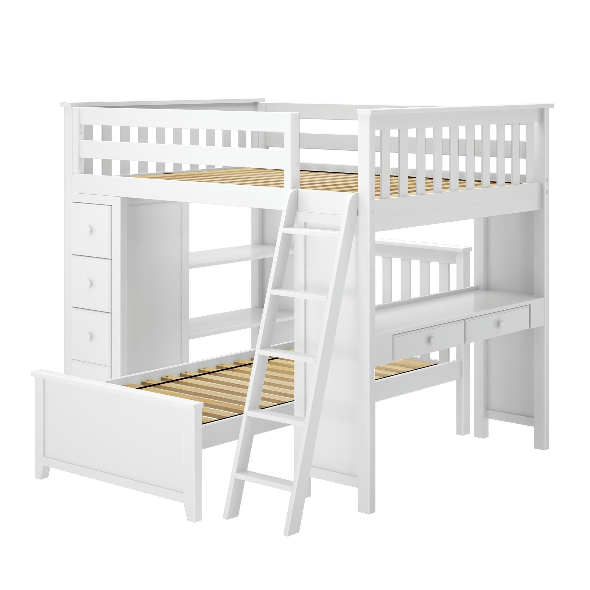 Jackpot Deluxe MAYFAIR1 Full over Twin L-Shaped Bunk with Desk + Storage