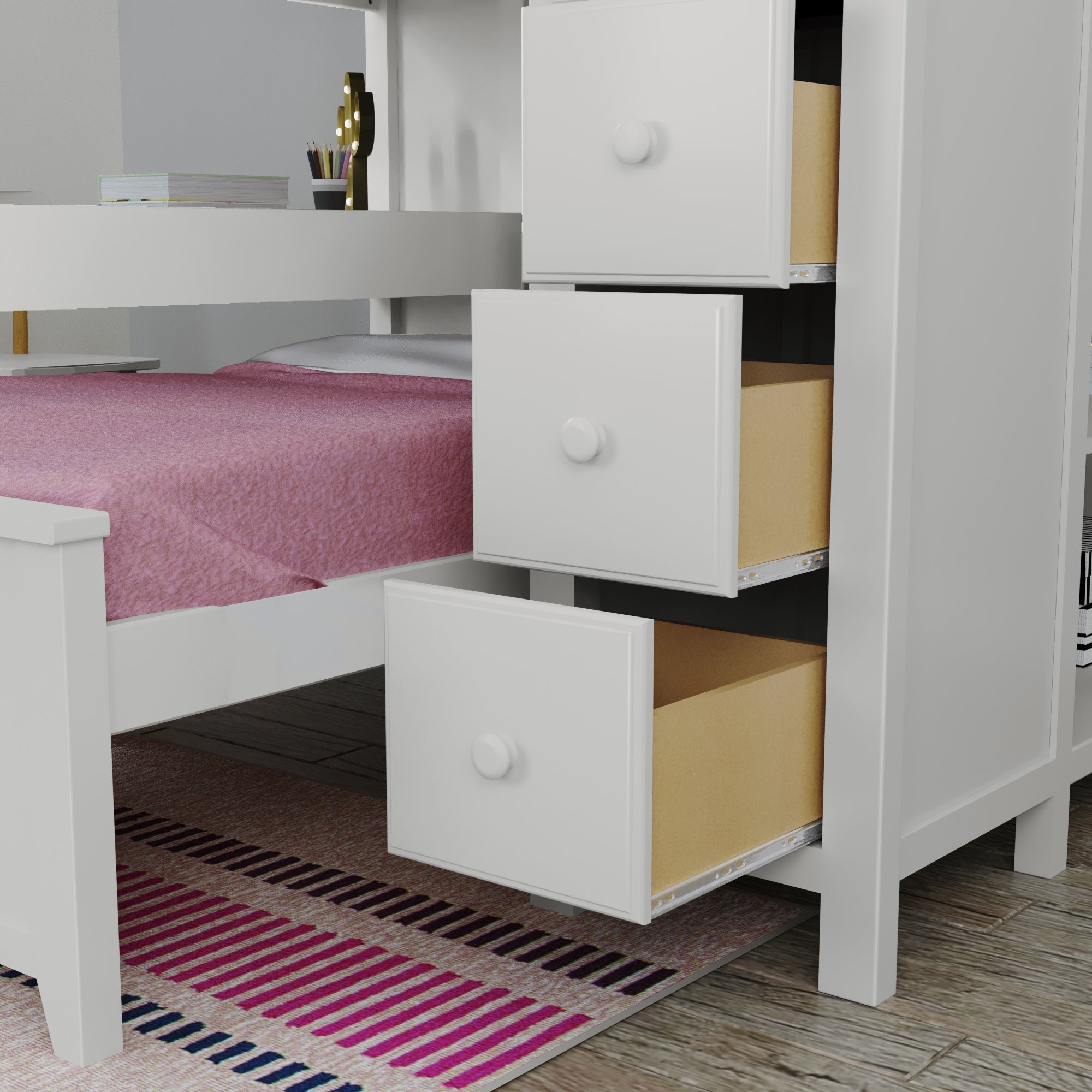 Jackpot Deluxe MAYFAIR1 Full over Twin L-Shaped Bunk with Desk + Storage