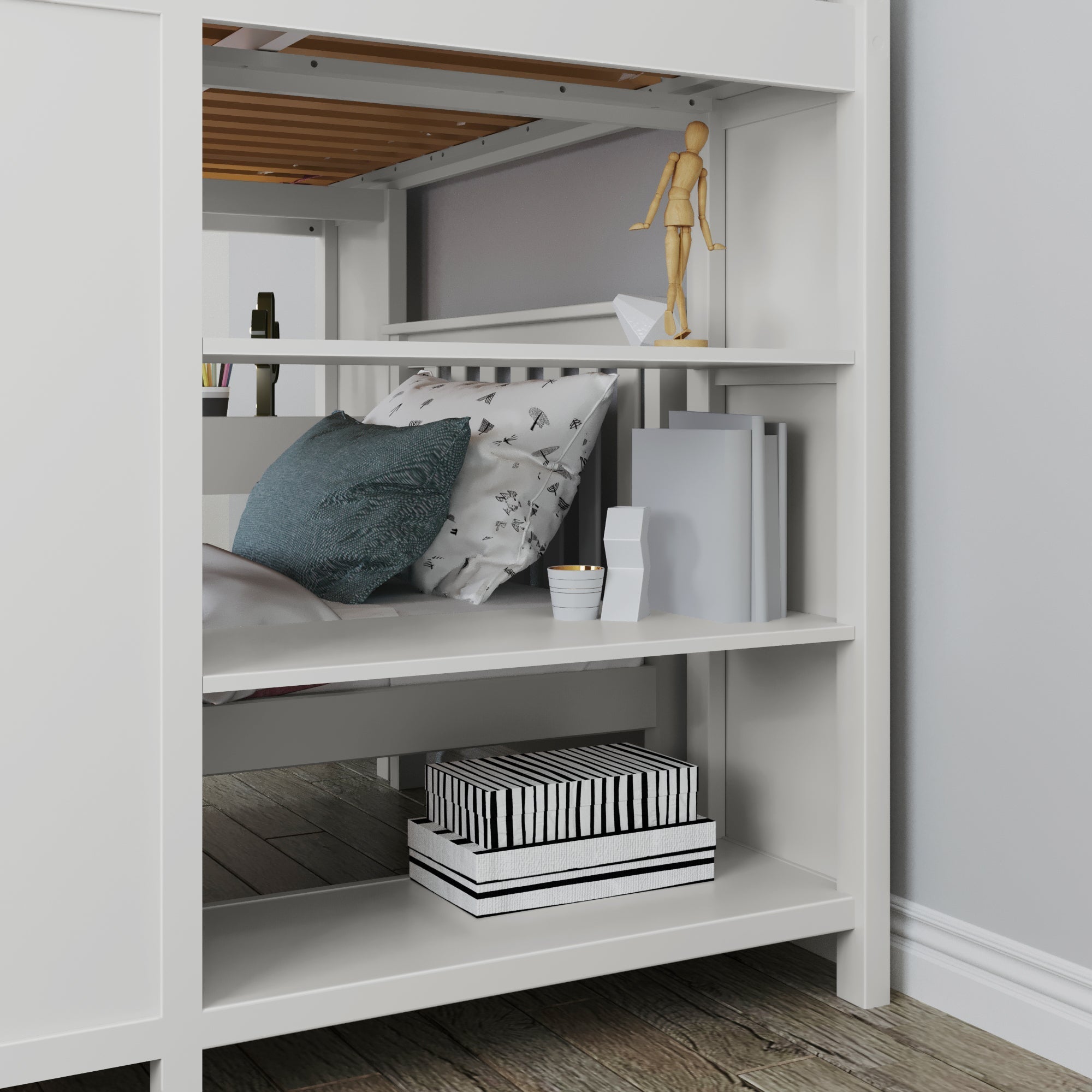 Jackpot Deluxe MAYFAIR1 Full over Twin L-Shaped Bunk with Desk + Storage