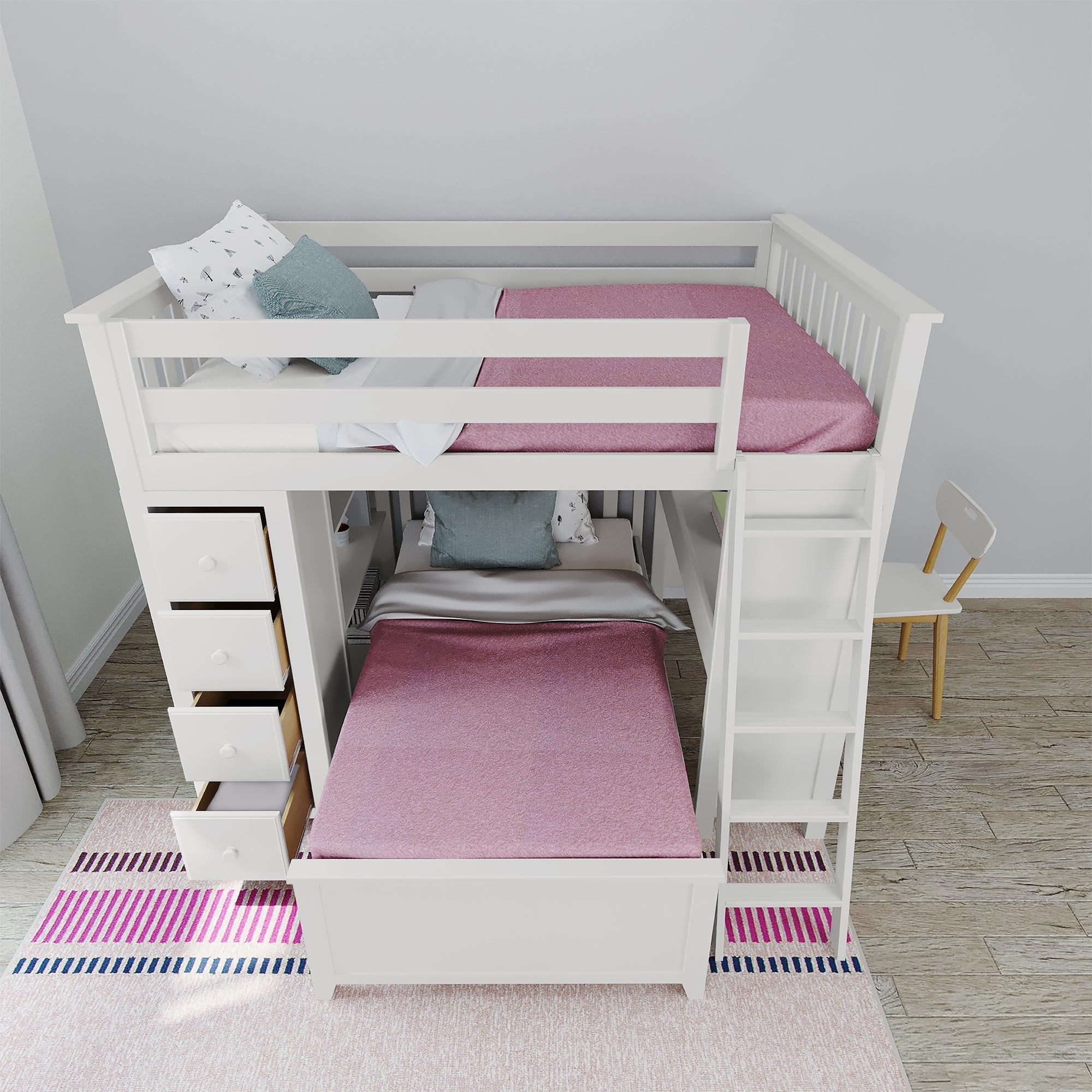 Jackpot Deluxe MAYFAIR1 Full over Twin L-Shaped Bunk with Desk + Storage