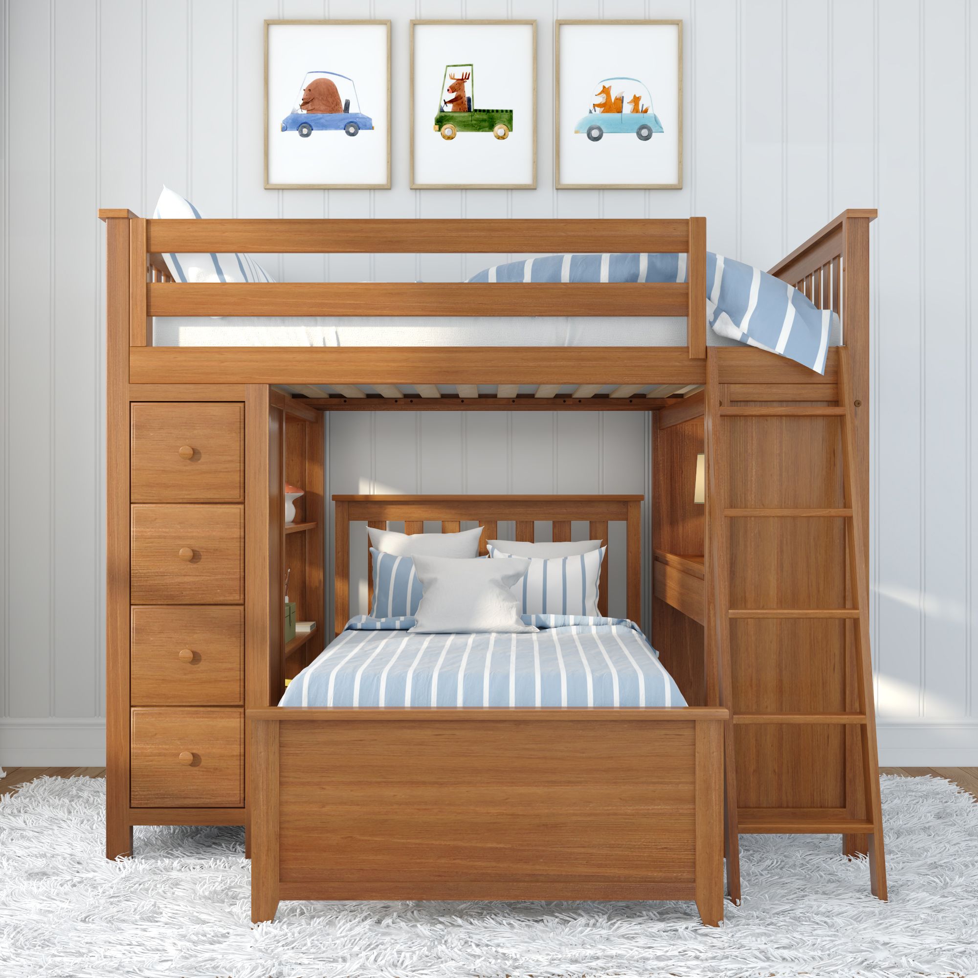 Jackpot Deluxe MAYFAIR1 Full over Twin L-Shaped Bunk with Desk + Storage