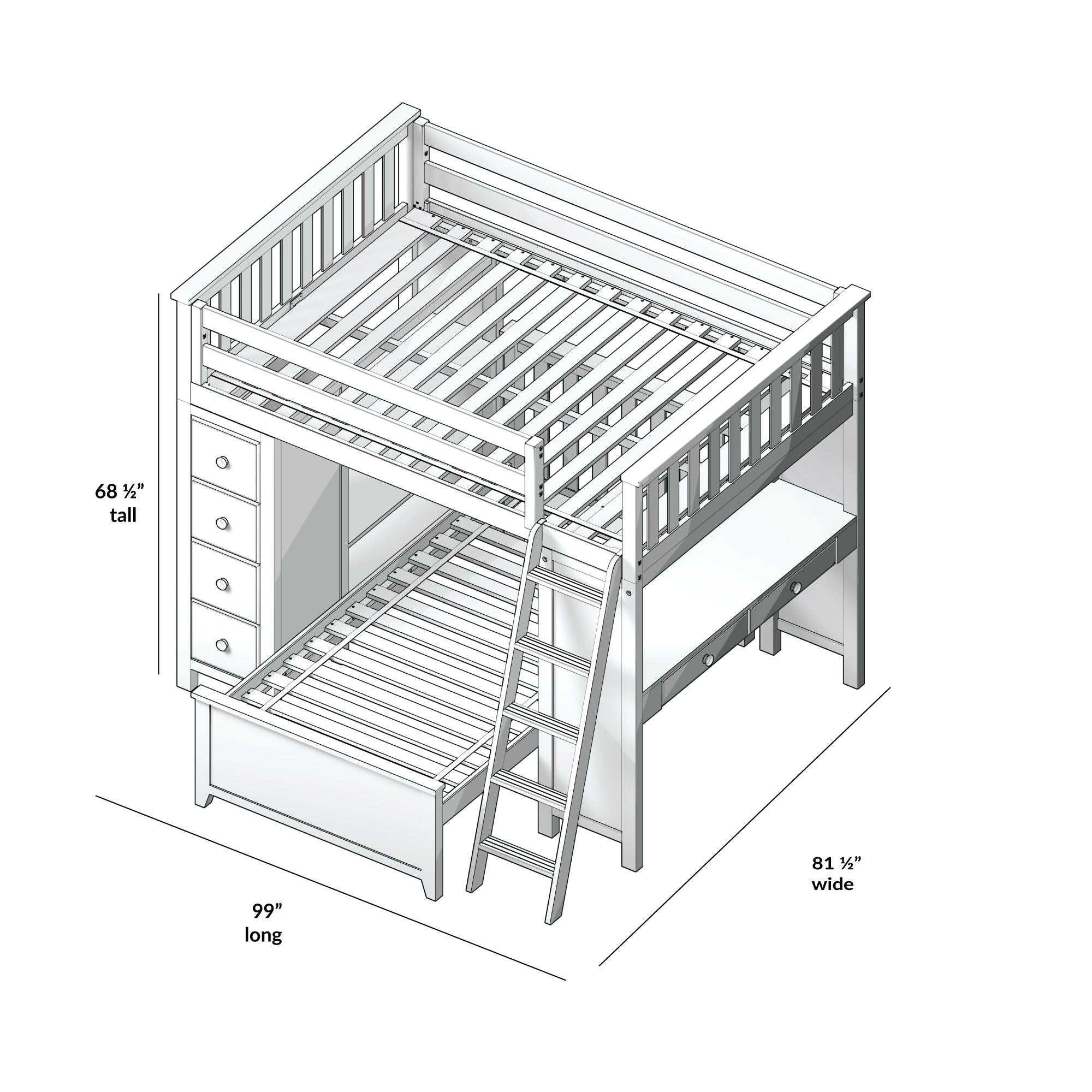 Jackpot Deluxe MAYFAIR1 Full over Twin L-Shaped Bunk with Desk + Storage