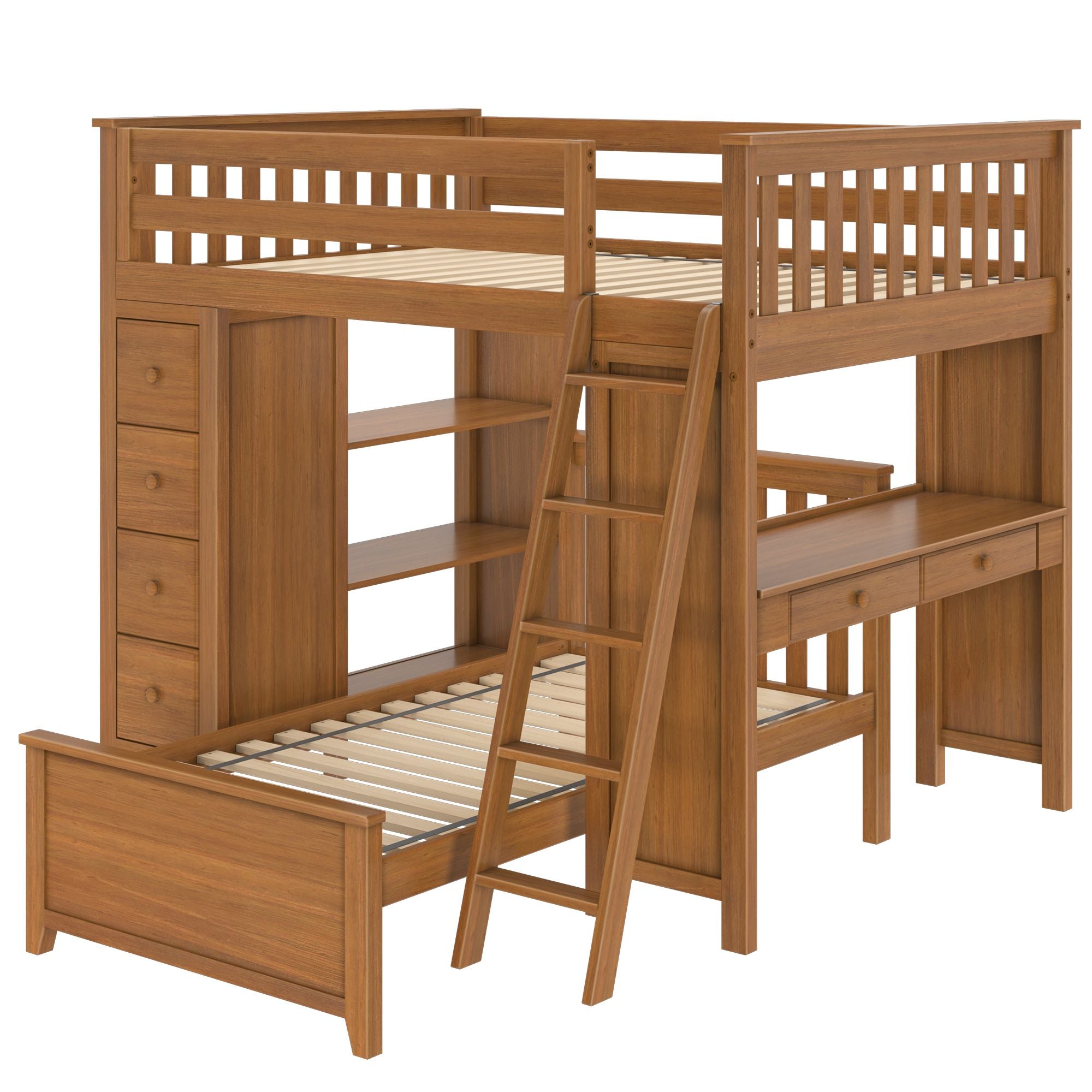 Jackpot Deluxe MAYFAIR1 Full over Twin L-Shaped Bunk with Desk + Storage