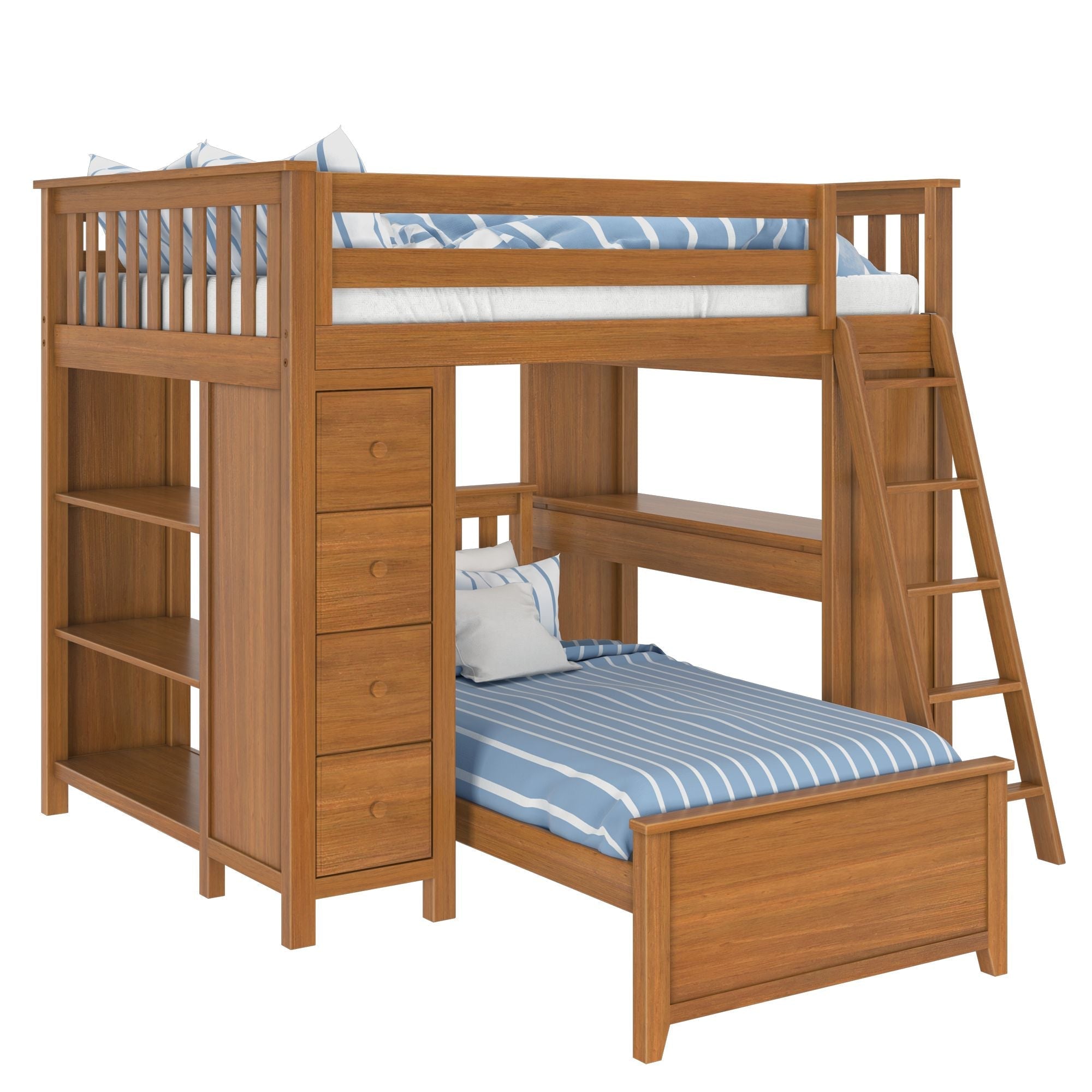 Jackpot Deluxe MAYFAIR1 Full over Twin L-Shaped Bunk with Desk + Storage