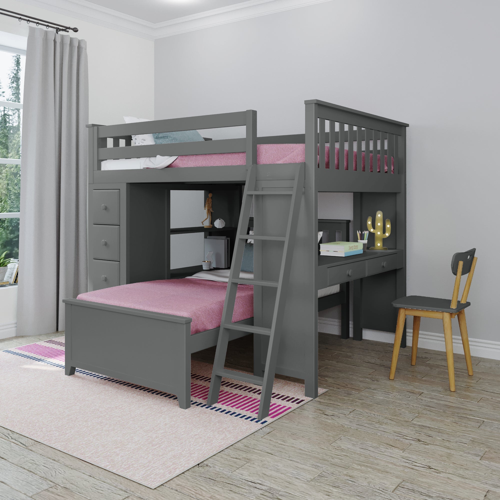 Jackpot Deluxe MAYFAIR1 Full over Twin L-Shaped Bunk with Desk + Storage
