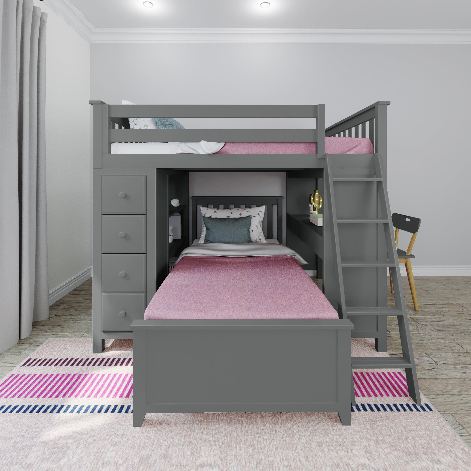 Jackpot Deluxe MAYFAIR1 Full over Twin L-Shaped Bunk with Desk + Storage