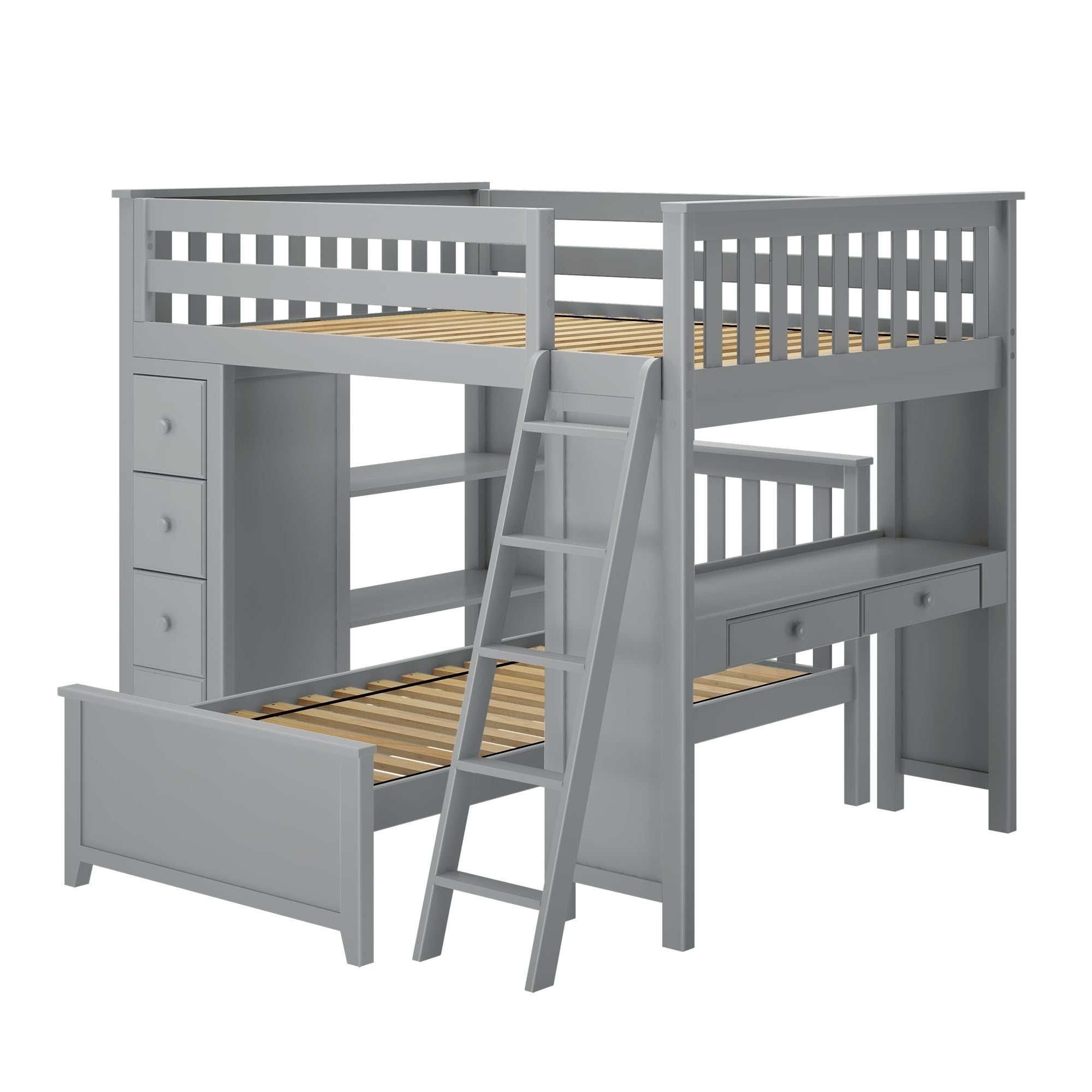 Jackpot Deluxe MAYFAIR1 Full over Twin L-Shaped Bunk with Desk + Storage
