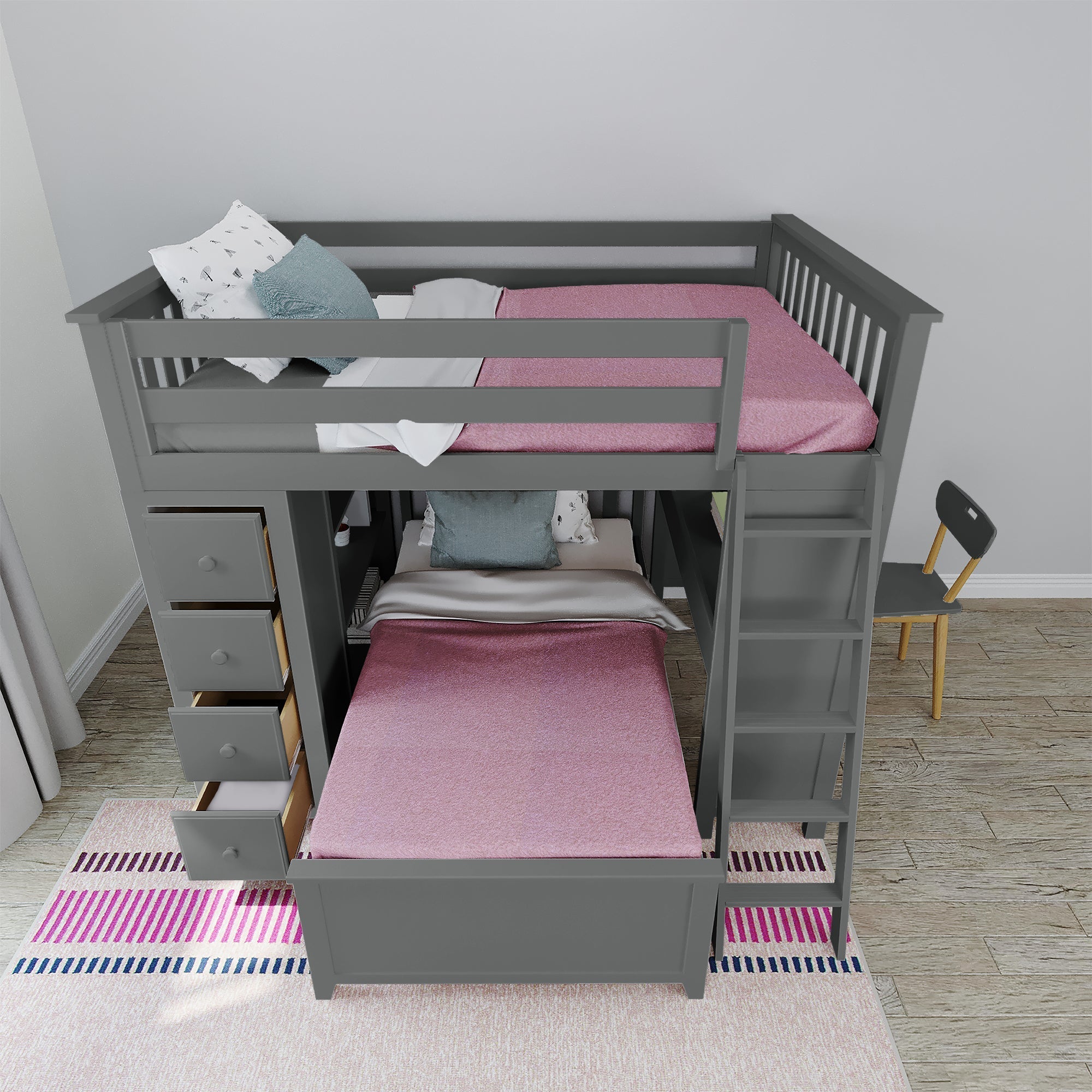Jackpot Deluxe MAYFAIR1 Full over Twin L-Shaped Bunk with Desk + Storage