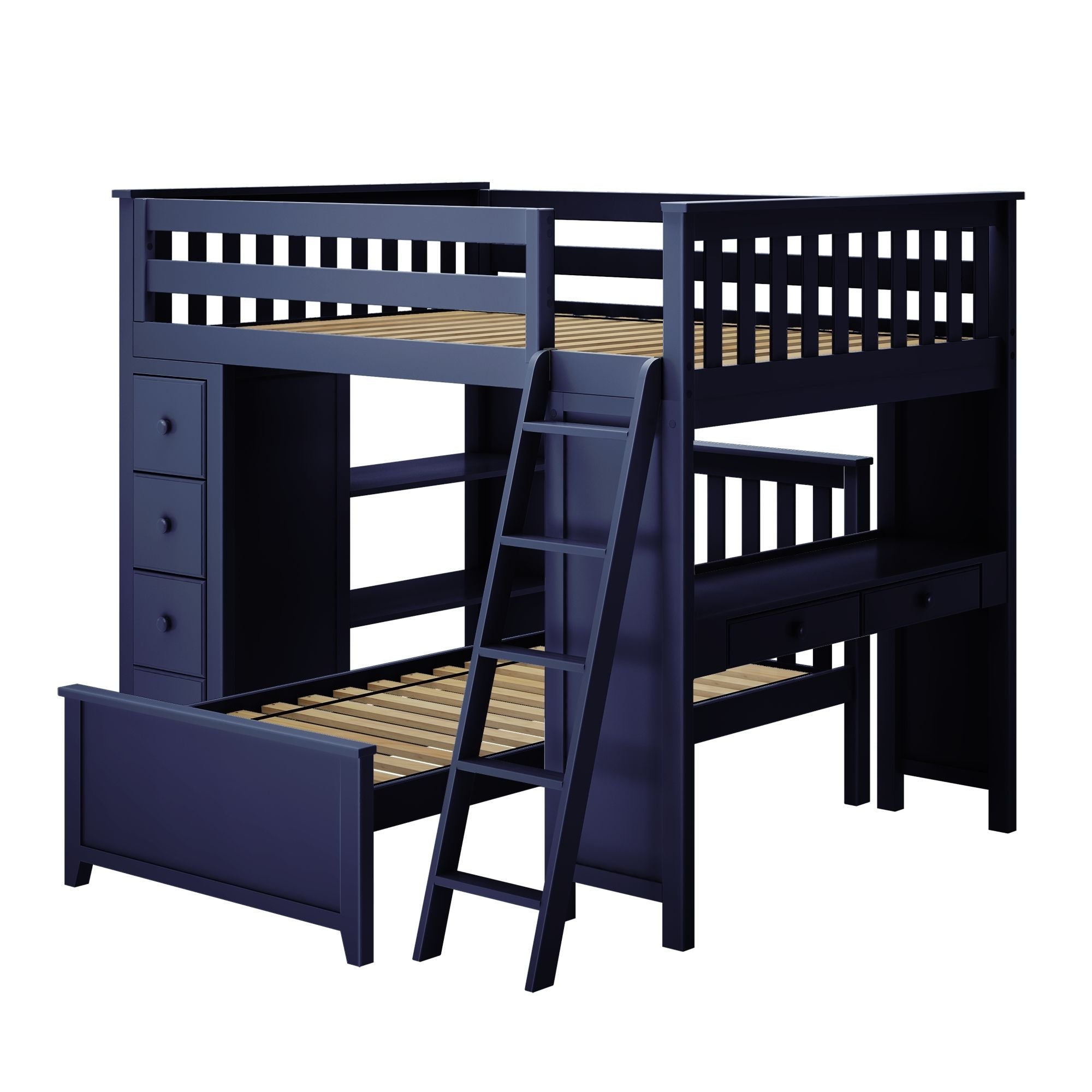 Jackpot Deluxe MAYFAIR1 Full over Twin L-Shaped Bunk with Desk + Storage