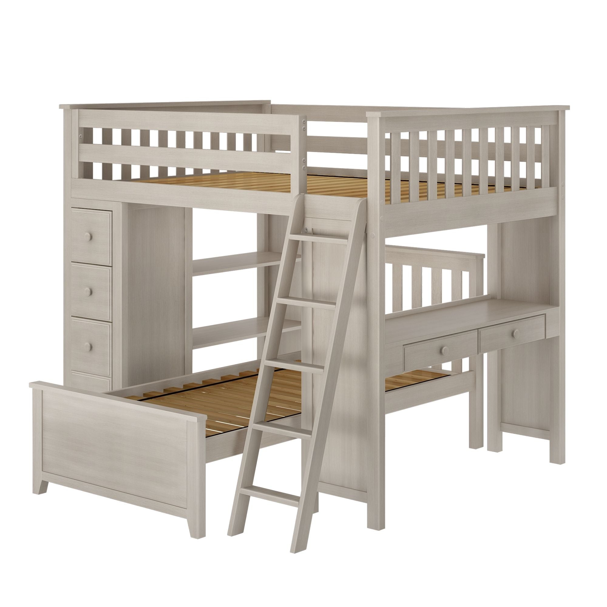 Jackpot Deluxe MAYFAIR1 Full over Twin L-Shaped Bunk with Desk + Storage