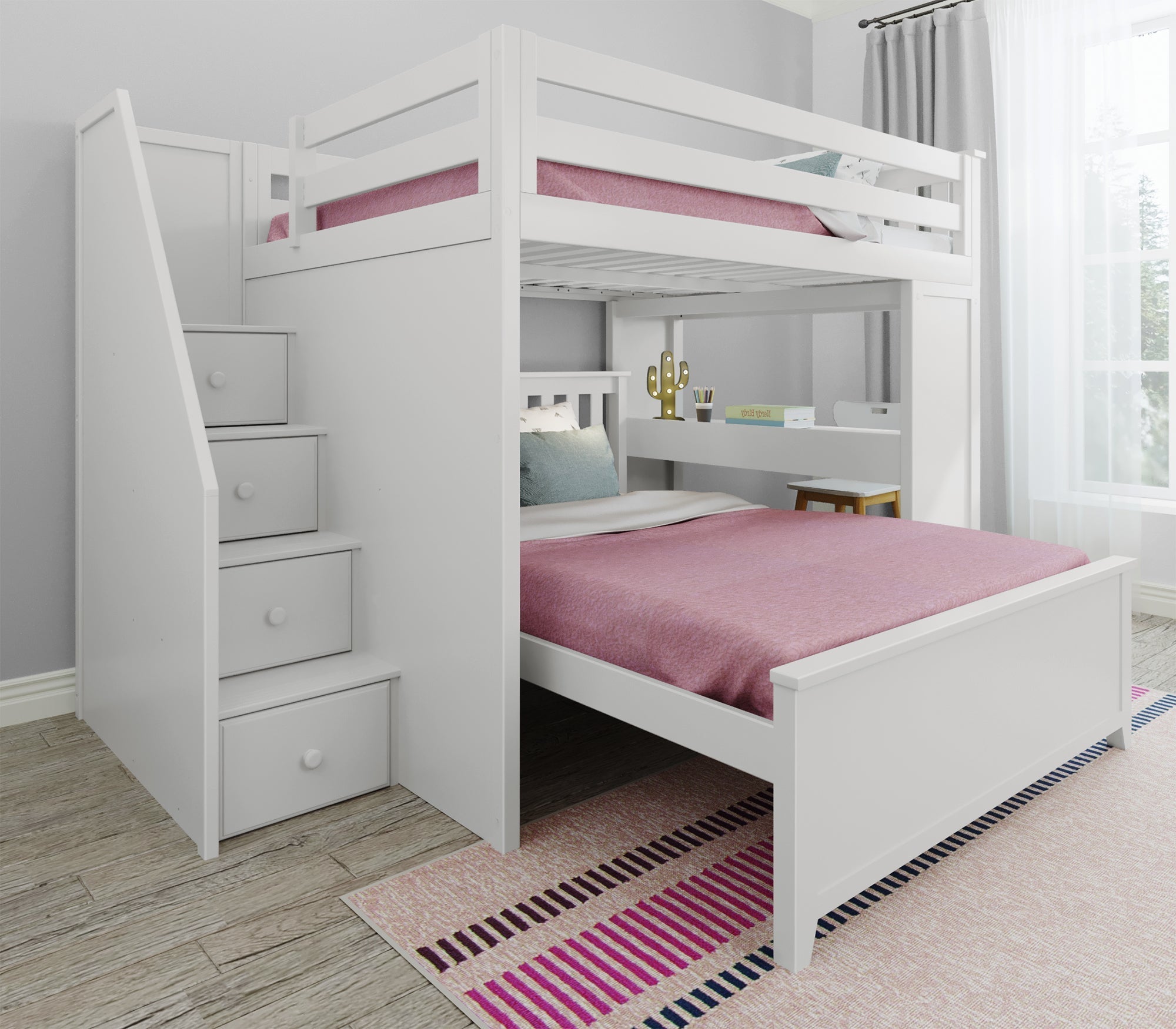 Jackpot Deluxe FULHAM1 Full over Full L-Shaped Bunk with Staircase + Desk