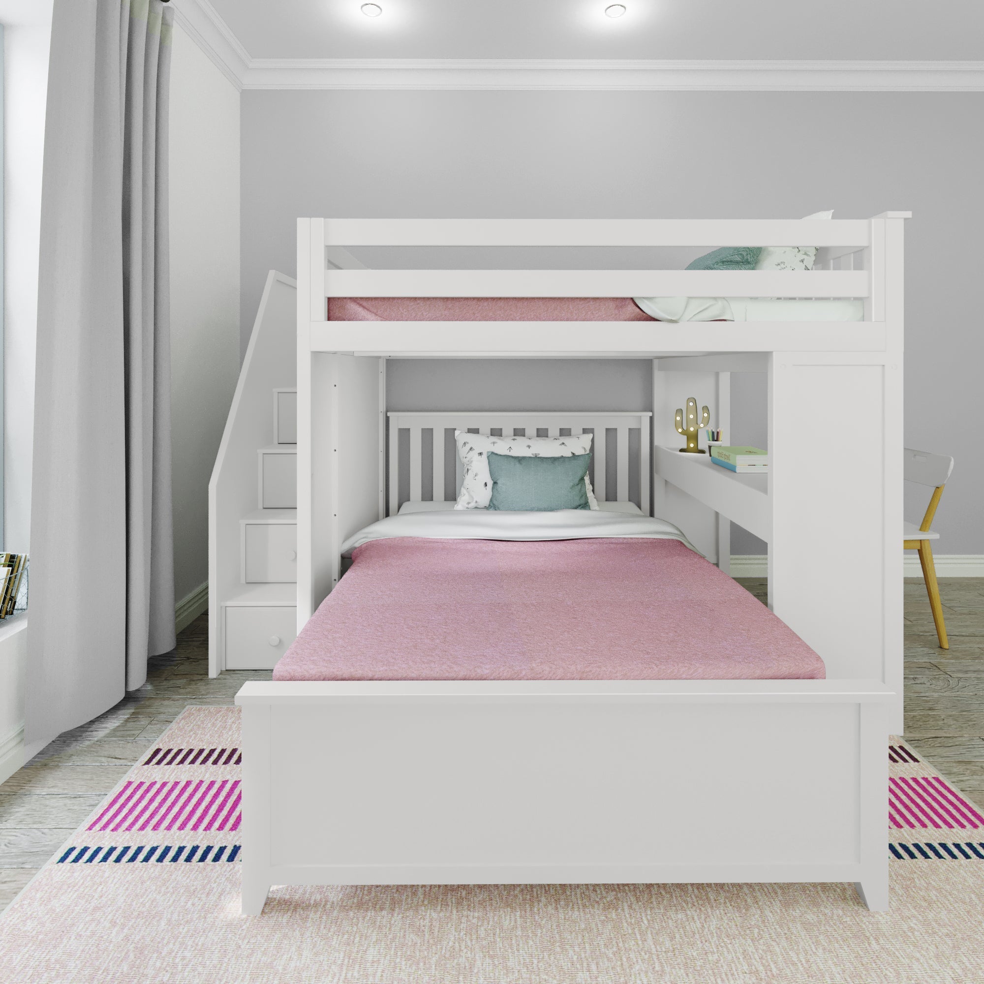 Jackpot Deluxe FULHAM1 Full over Full L-Shaped Bunk with Staircase + Desk