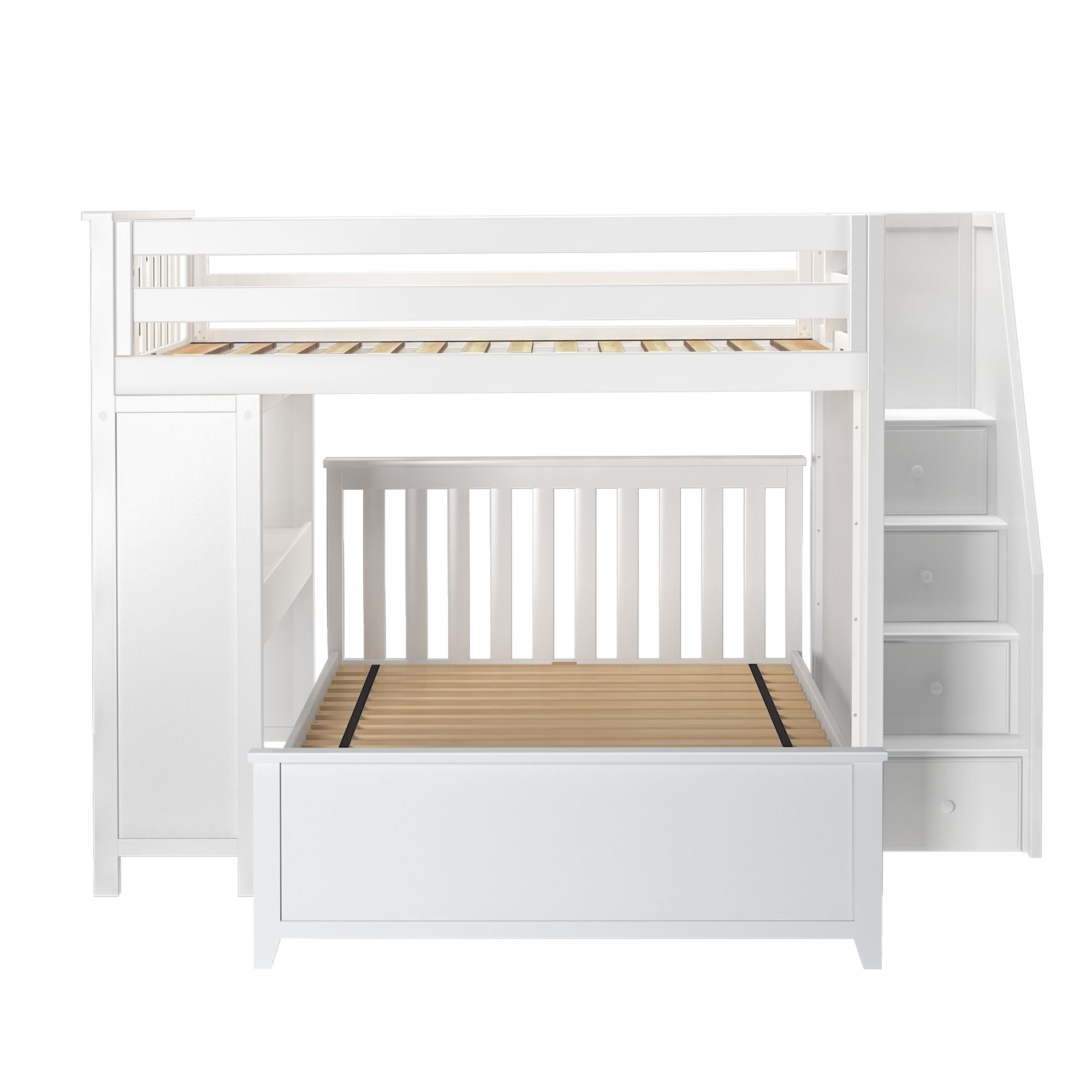 Jackpot Deluxe FULHAM1 Full over Full L-Shaped Bunk with Staircase + Desk