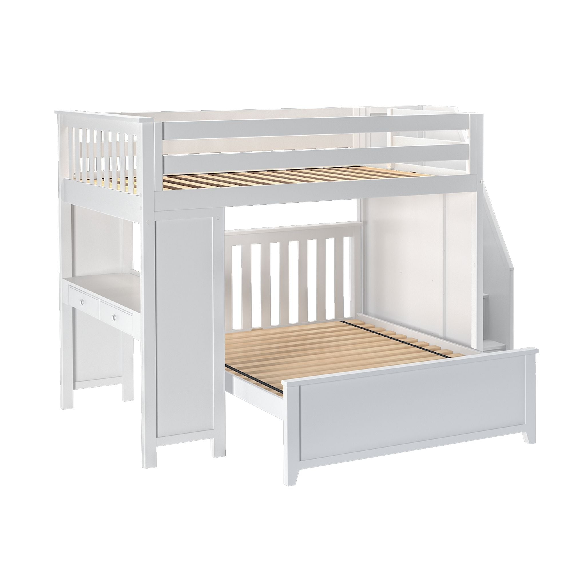 Jackpot Deluxe FULHAM1 Full over Full L-Shaped Bunk with Staircase + Desk