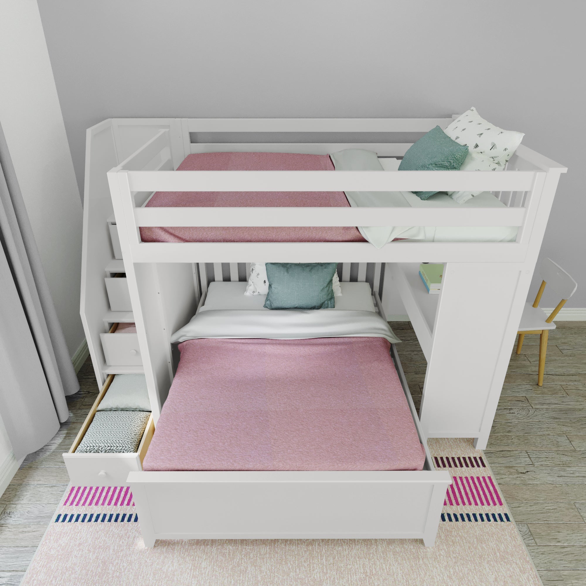 Jackpot Deluxe FULHAM1 Full over Full L-Shaped Bunk with Staircase + Desk