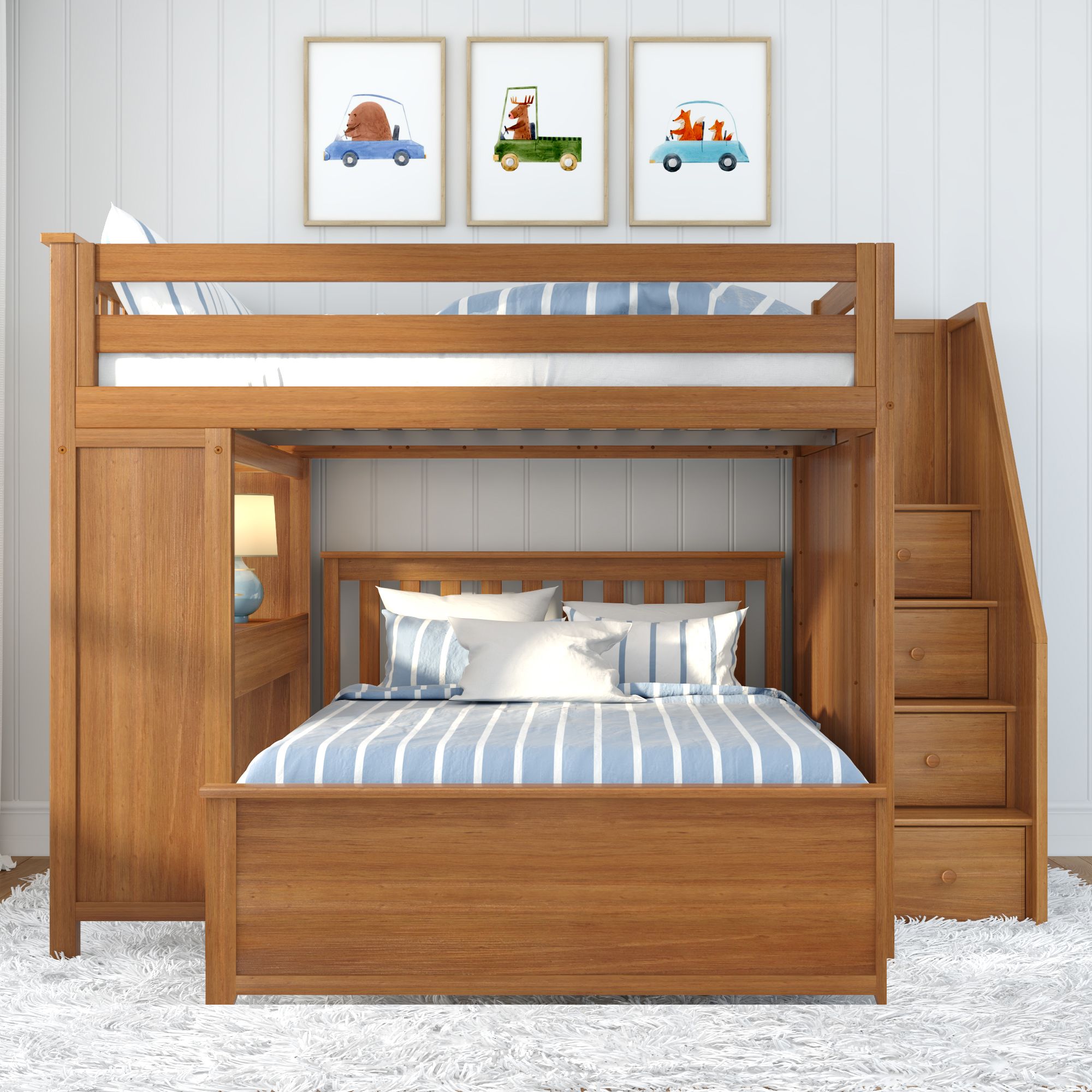 Jackpot Deluxe FULHAM1 Full over Full L-Shaped Bunk with Staircase + Desk