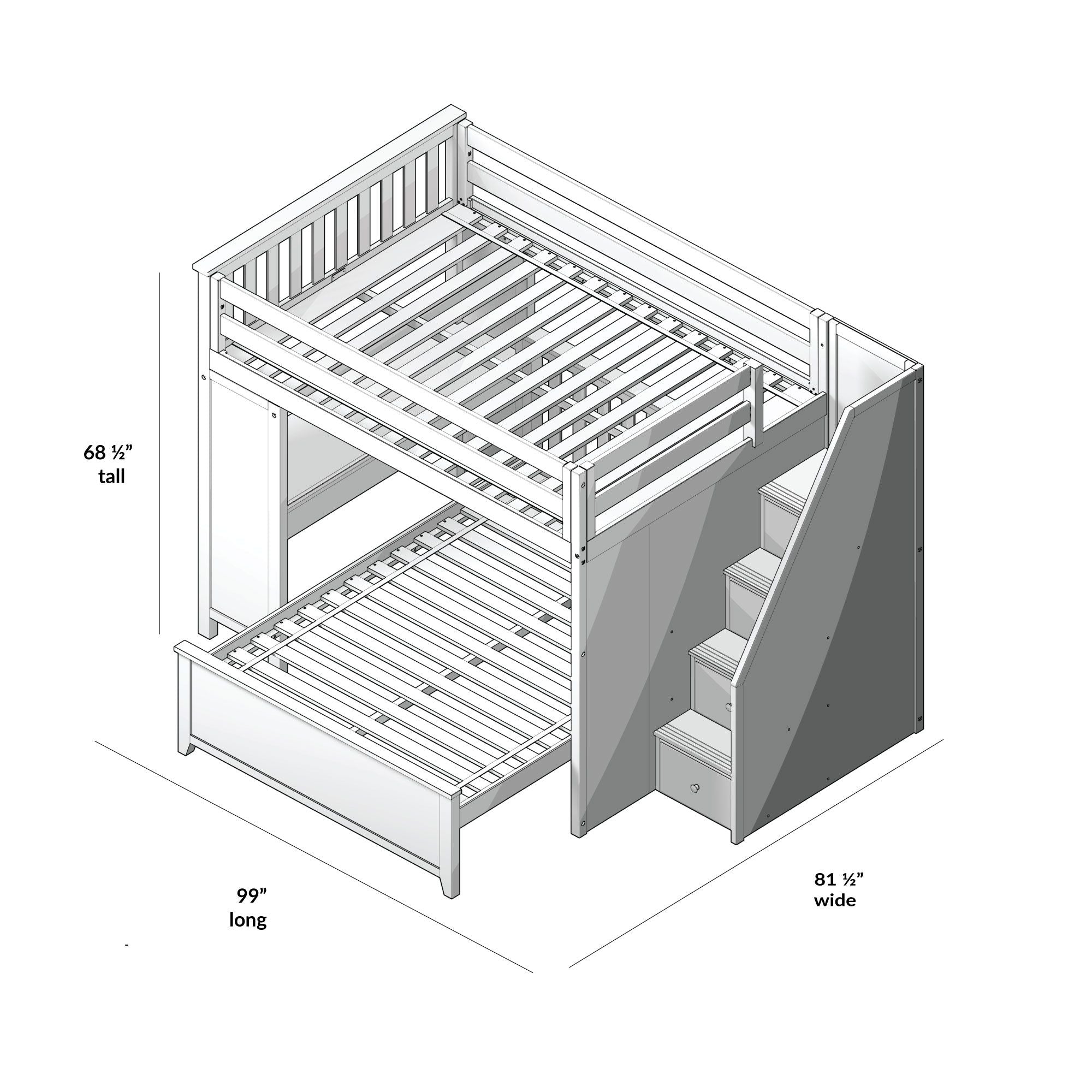 Jackpot Deluxe FULHAM1 Full over Full L-Shaped Bunk with Staircase + Desk