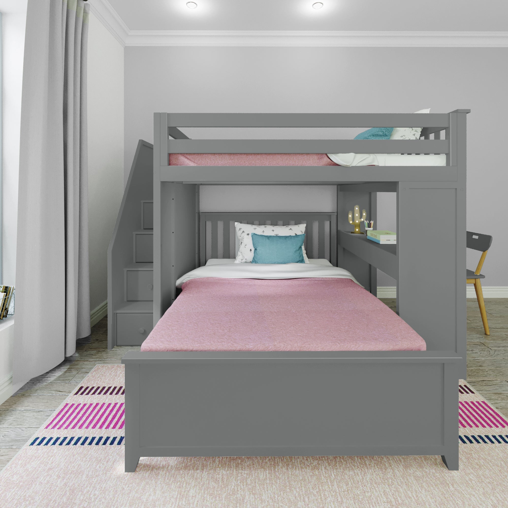 Jackpot Deluxe FULHAM1 Full over Full L-Shaped Bunk with Staircase + Desk