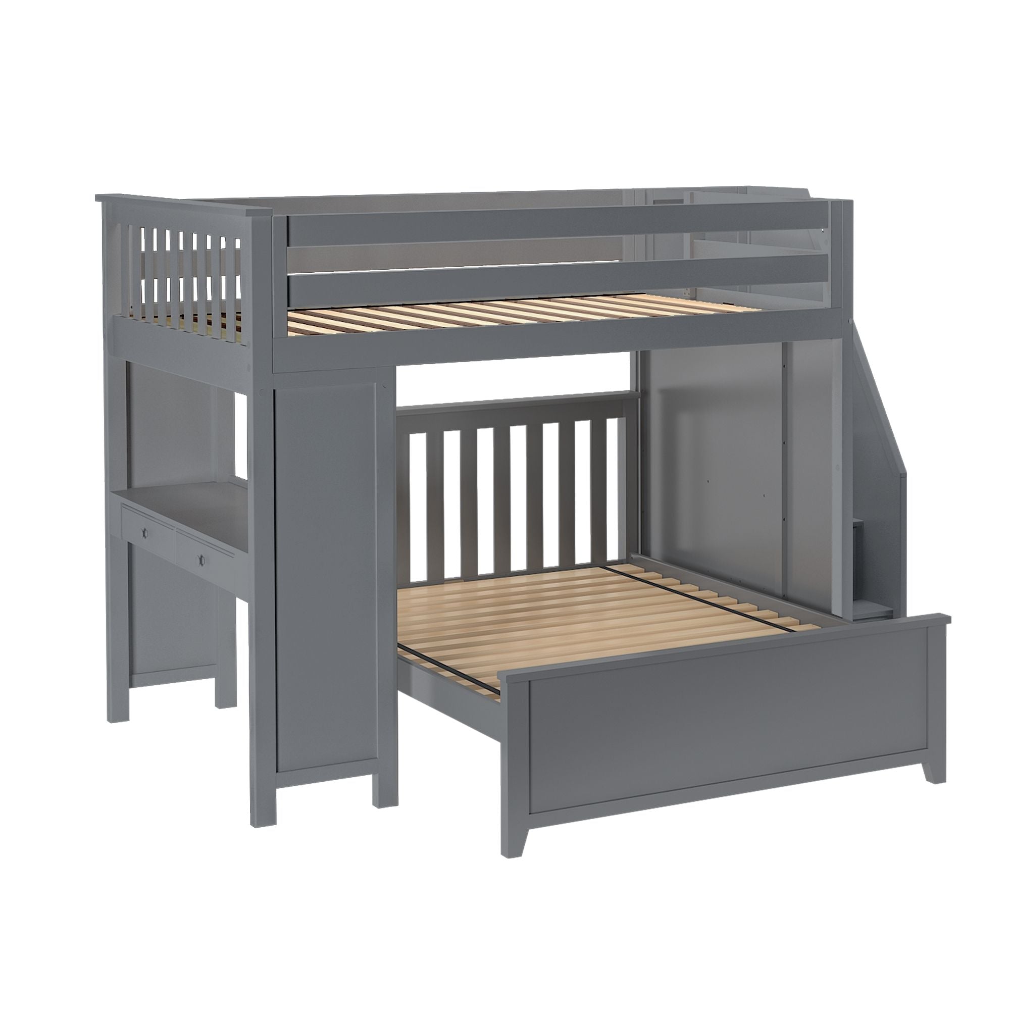 Jackpot Deluxe FULHAM1 Full over Full L-Shaped Bunk with Staircase + Desk