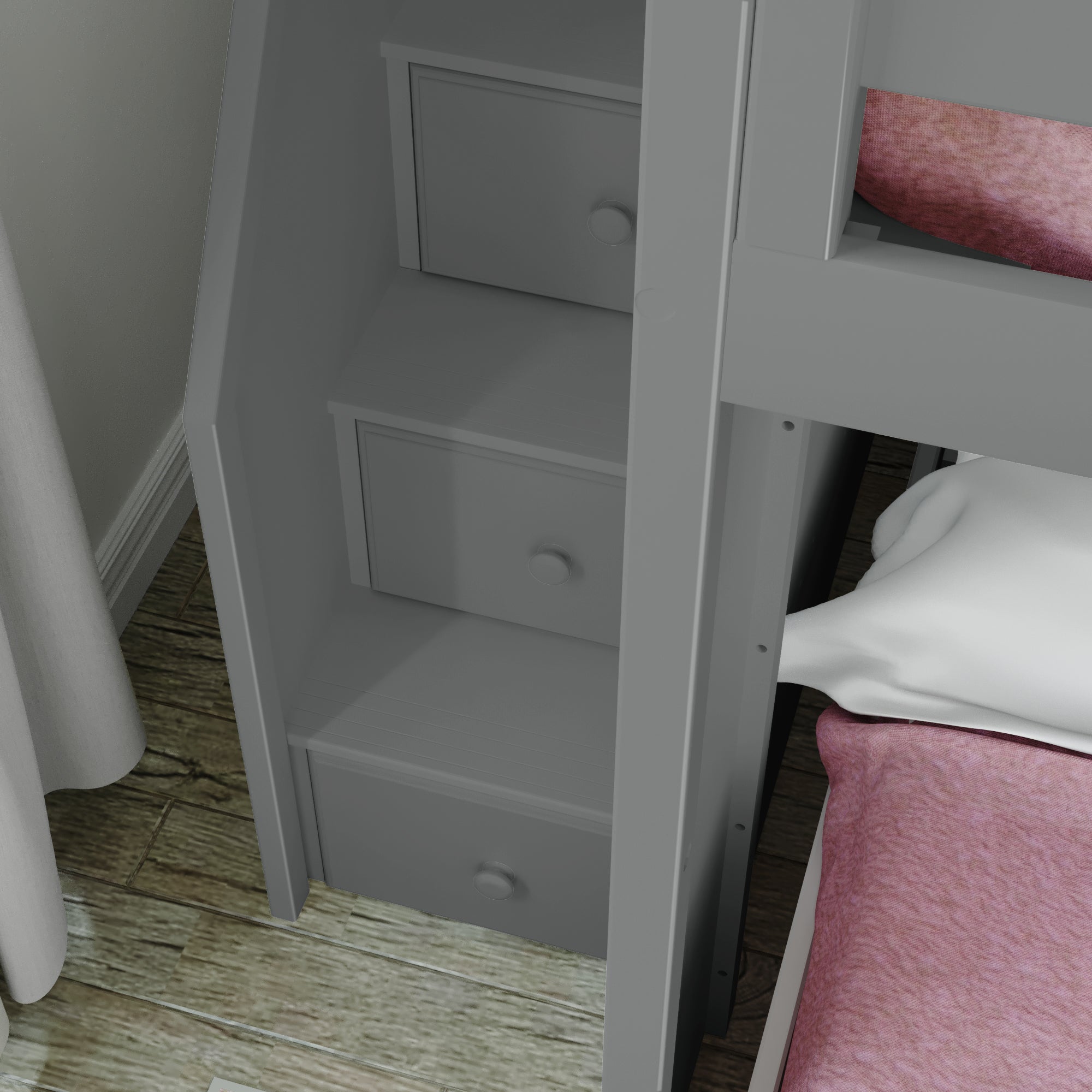 Jackpot Deluxe FULHAM1 Full over Full L-Shaped Bunk with Staircase + Desk