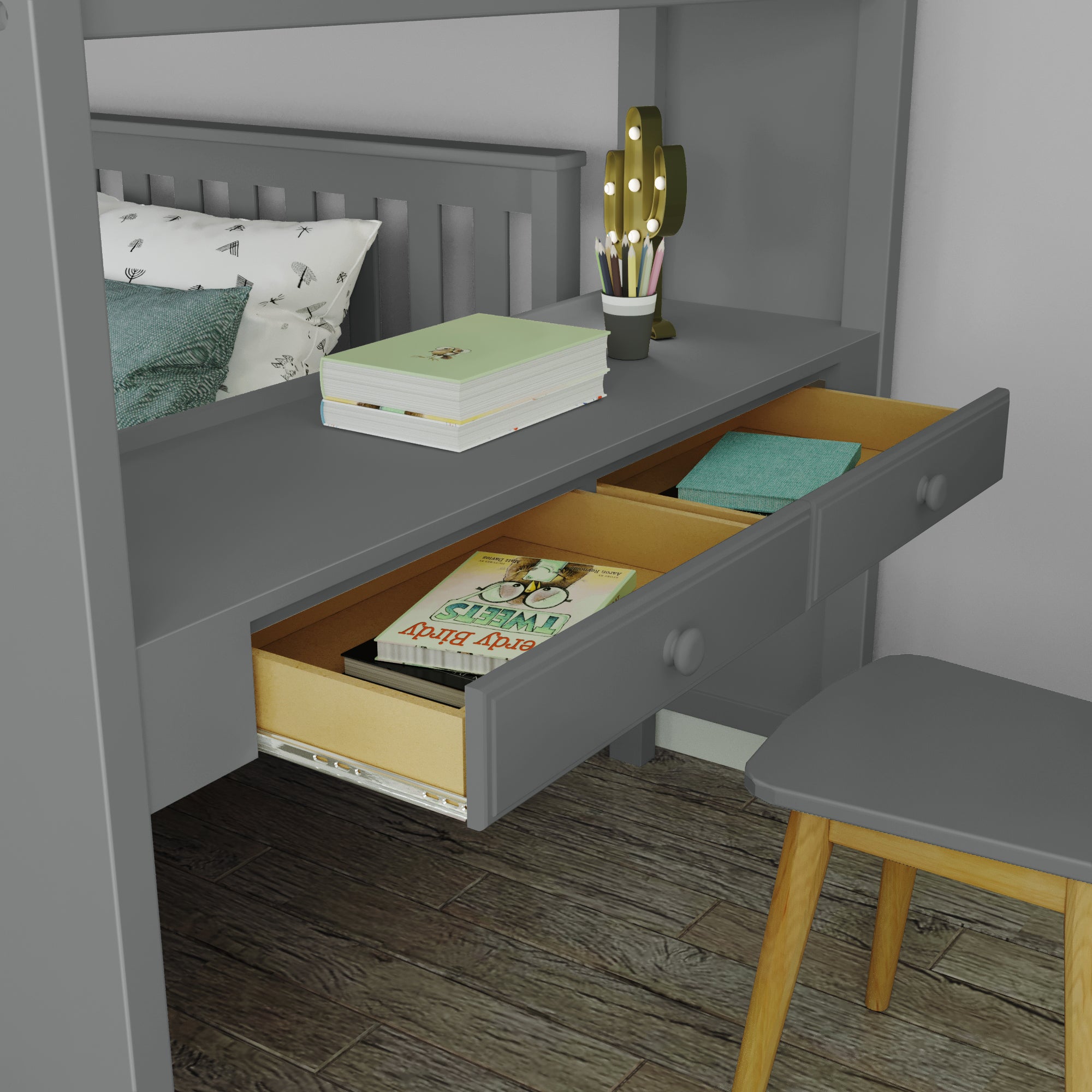 Jackpot Deluxe FULHAM1 Full over Full L-Shaped Bunk with Staircase + Desk