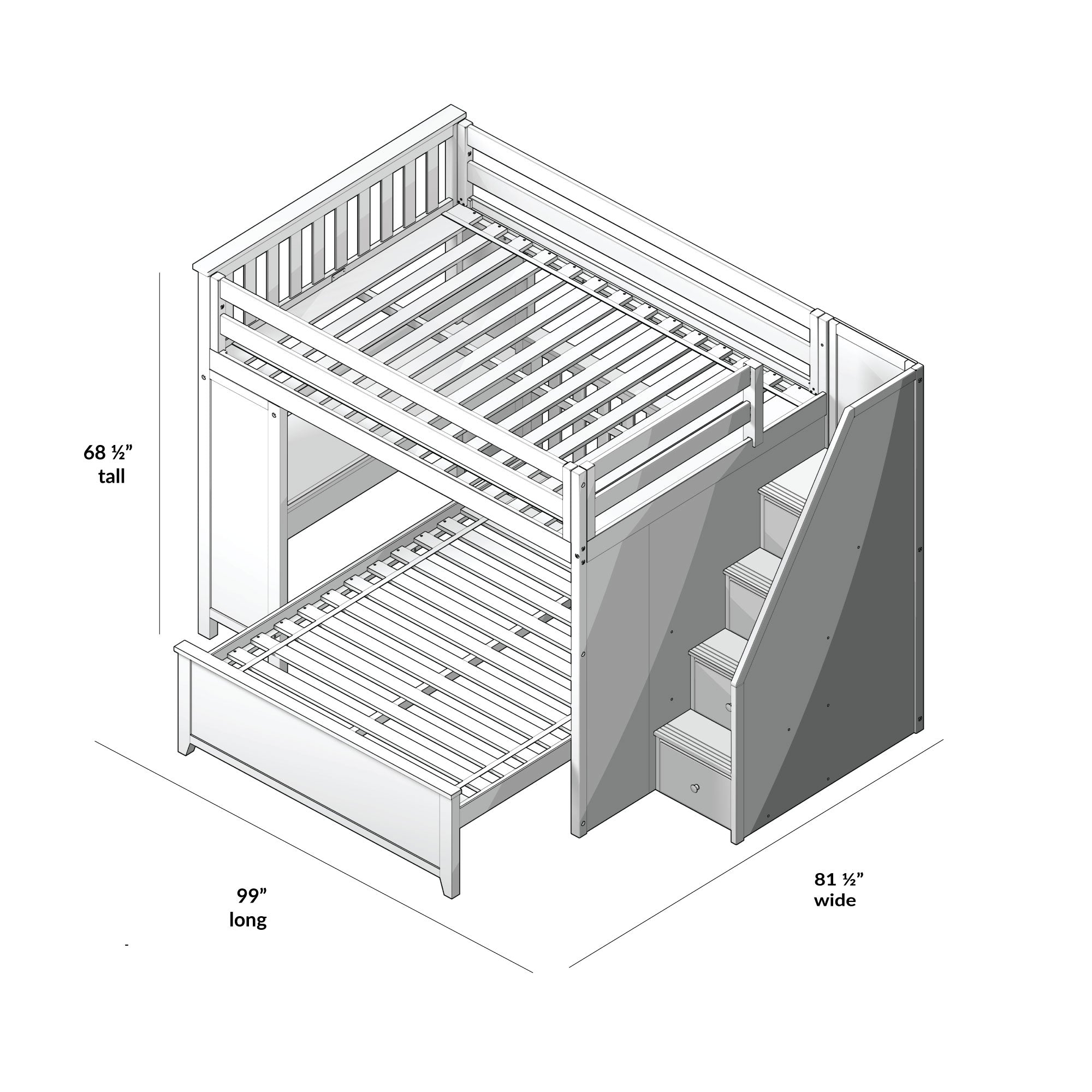 Jackpot Deluxe FULHAM1 Full over Full L-Shaped Bunk with Staircase + Desk