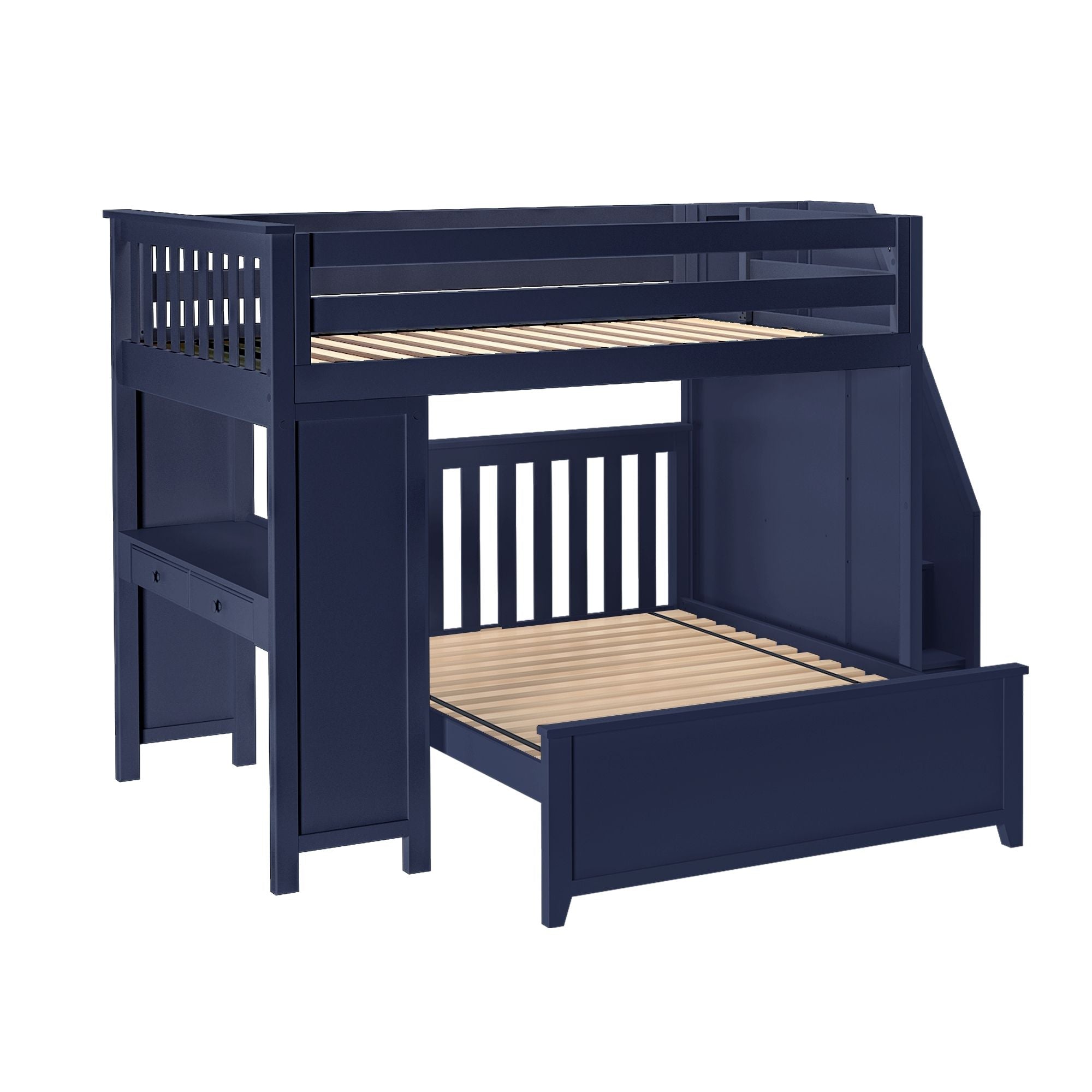 Jackpot Deluxe FULHAM1 Full over Full L-Shaped Bunk with Staircase + Desk