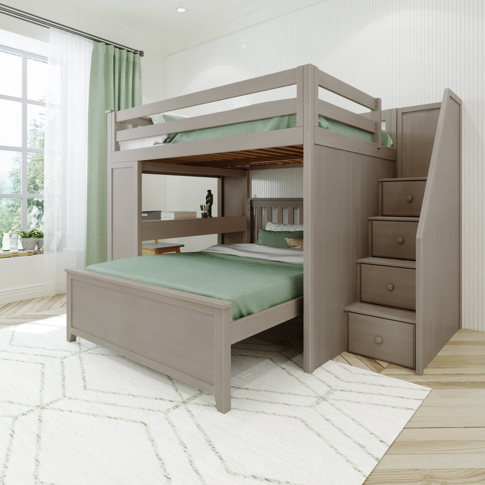 Jackpot Deluxe FULHAM1 Full over Full L-Shaped Bunk with Staircase + Desk