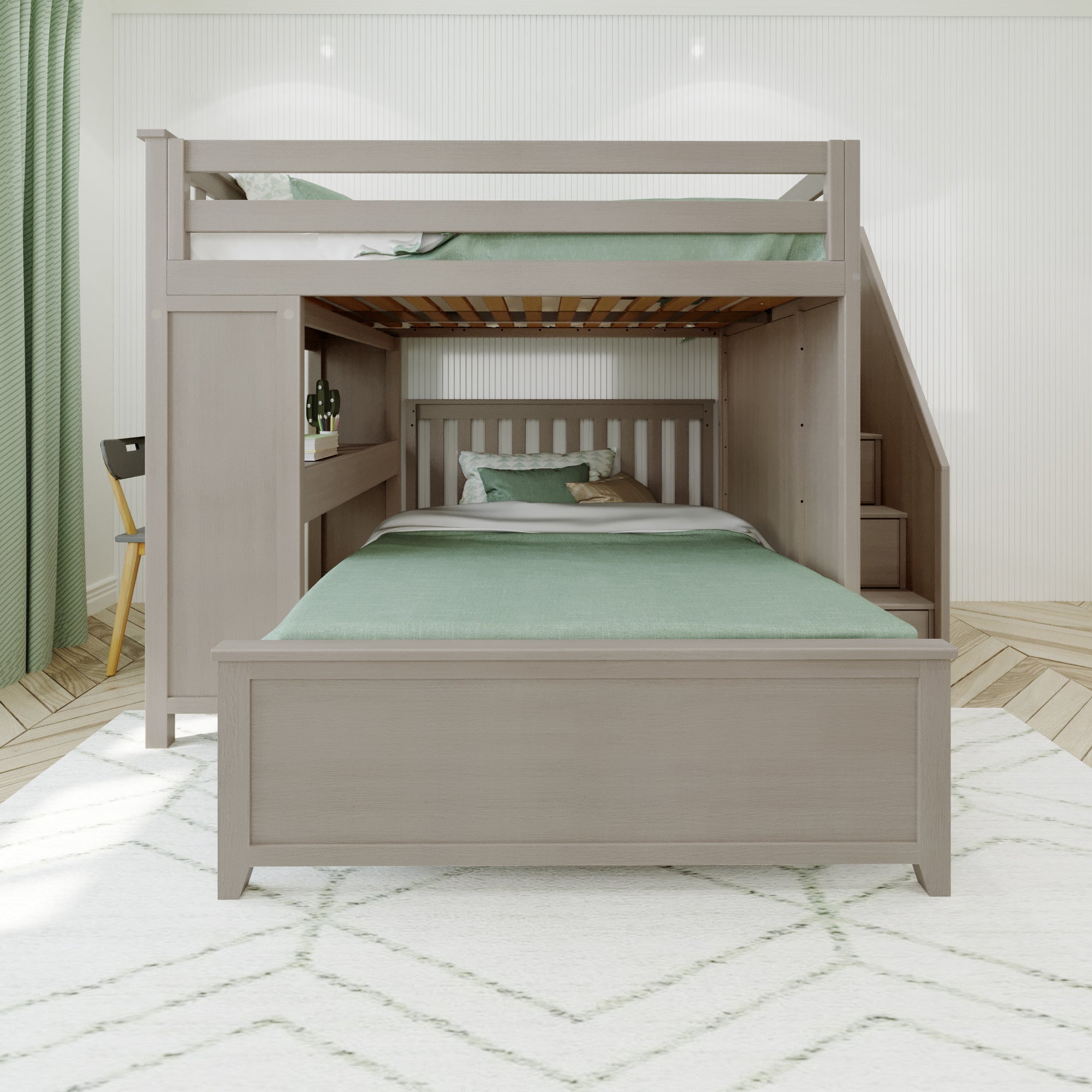 Jackpot Deluxe FULHAM1 Full over Full L-Shaped Bunk with Staircase + Desk