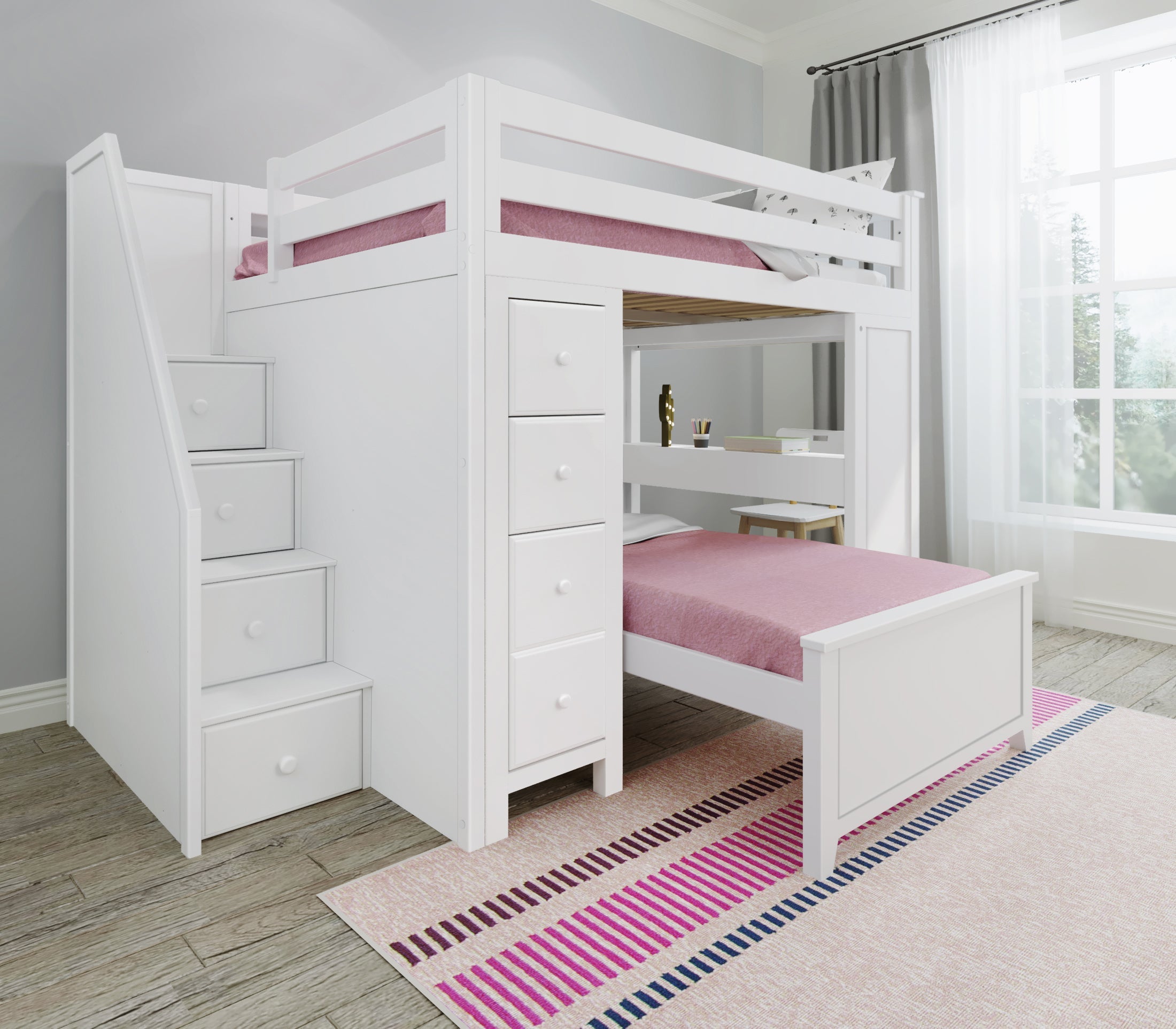 Jackpot Deluxe BUXTON4 Full over Twin L-Shaped Bunk with Staircase + Desk + Storage
