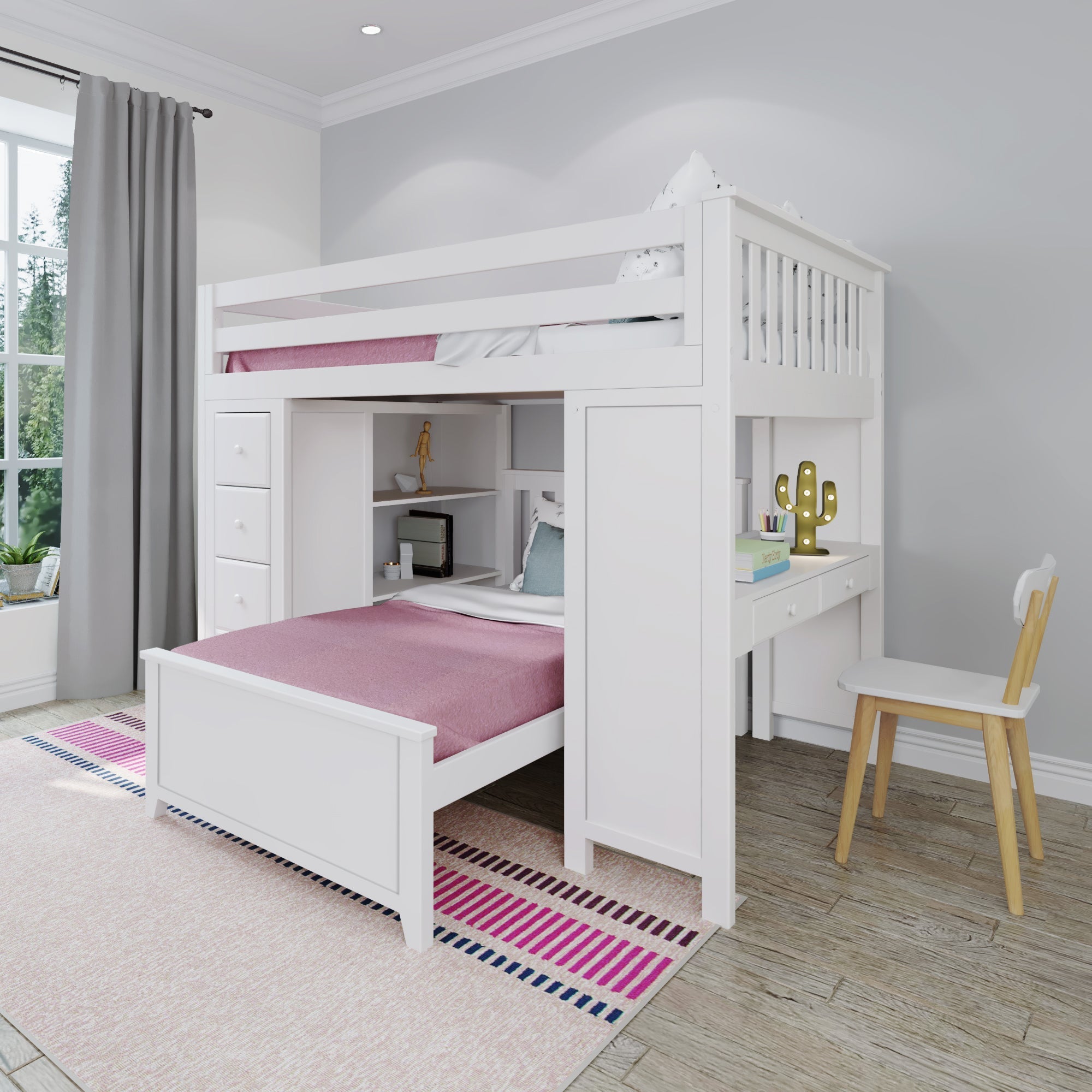 Jackpot Deluxe BUXTON4 Full over Twin L-Shaped Bunk with Staircase + Desk + Storage