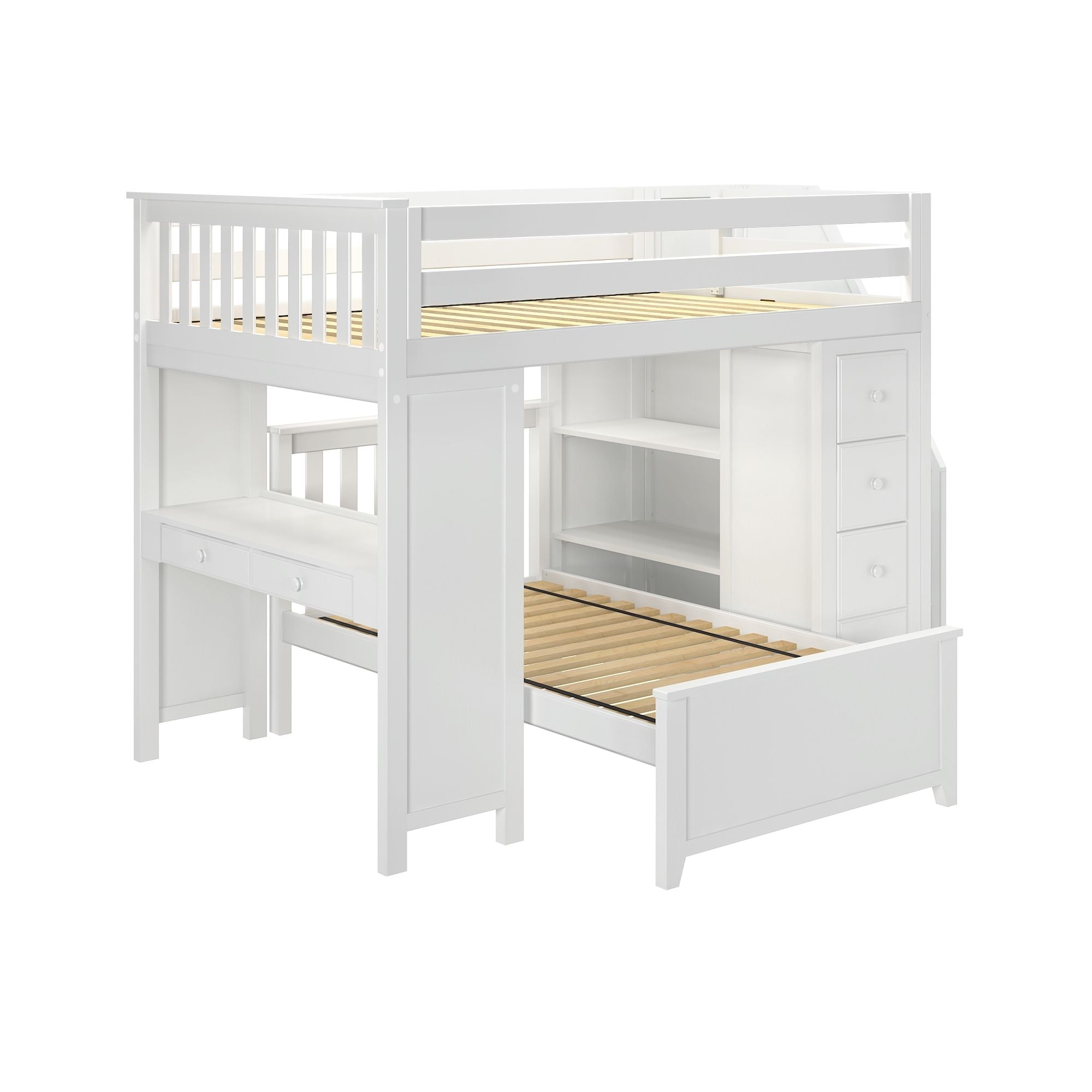Jackpot Deluxe BUXTON4 Full over Twin L-Shaped Bunk with Staircase + Desk + Storage
