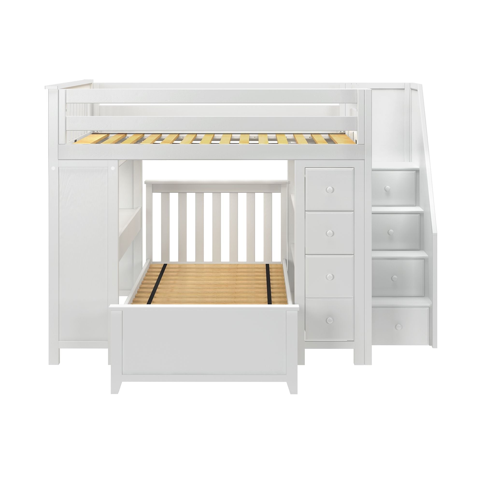 Jackpot Deluxe BUXTON4 Full over Twin L-Shaped Bunk with Staircase + Desk + Storage