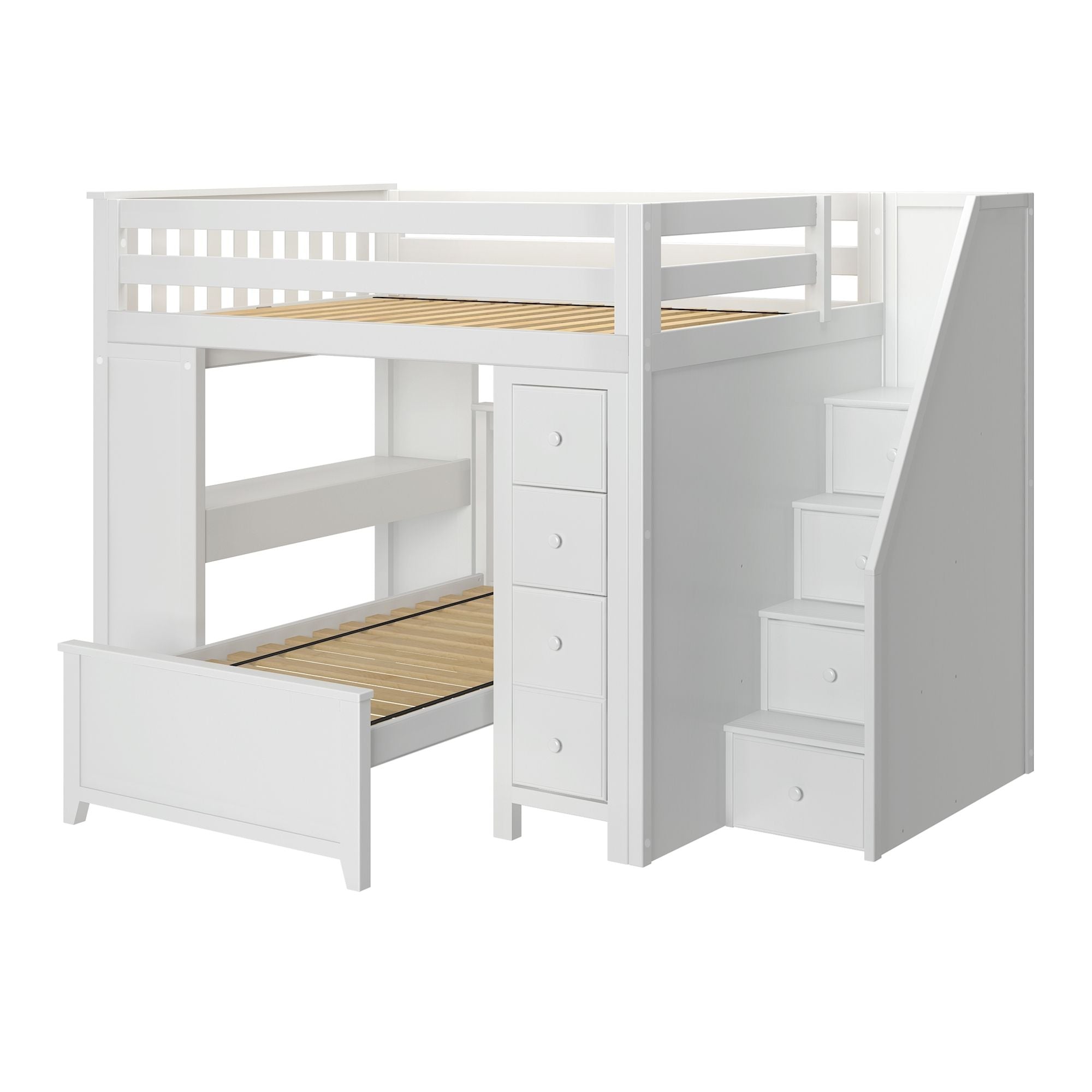 Jackpot Deluxe BUXTON4 Full over Twin L-Shaped Bunk with Staircase + Desk + Storage