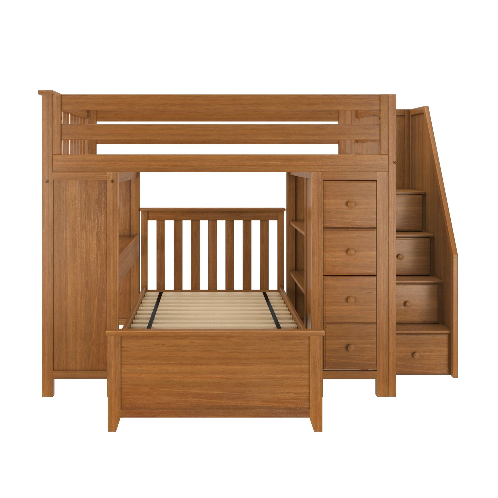Jackpot Deluxe BUXTON4 Full over Twin L-Shaped Bunk with Staircase + Desk + Storage