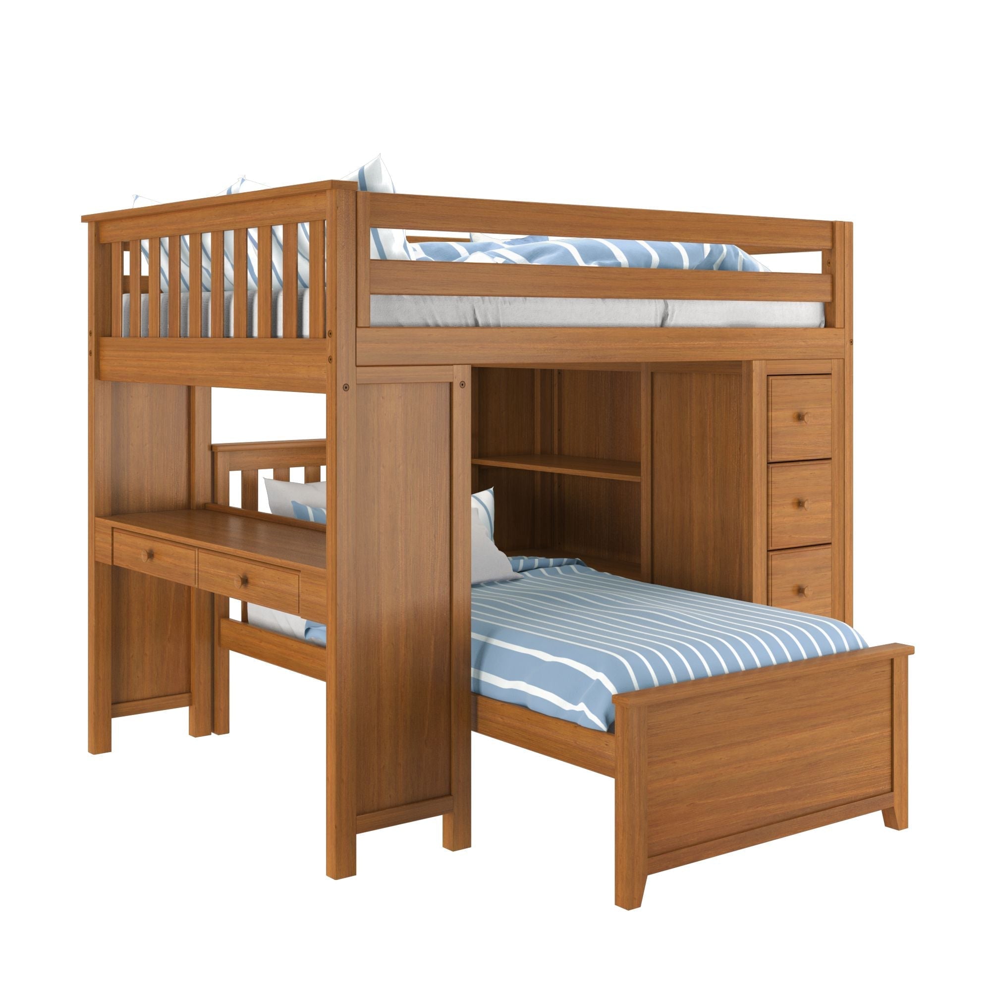 Jackpot Deluxe BUXTON4 Full over Twin L-Shaped Bunk with Staircase + Desk + Storage