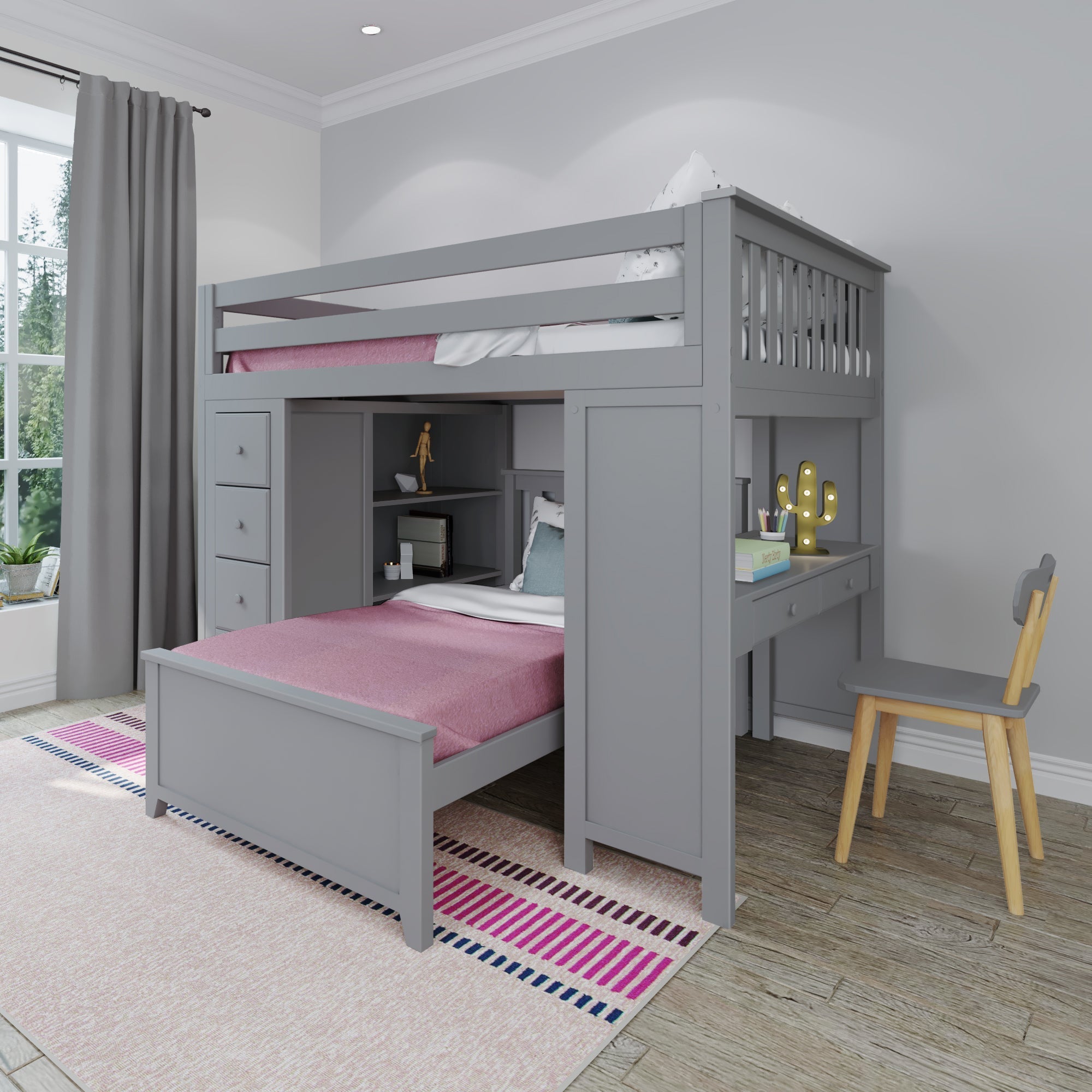 Jackpot Deluxe BUXTON4 Full over Twin L-Shaped Bunk with Staircase + Desk + Storage