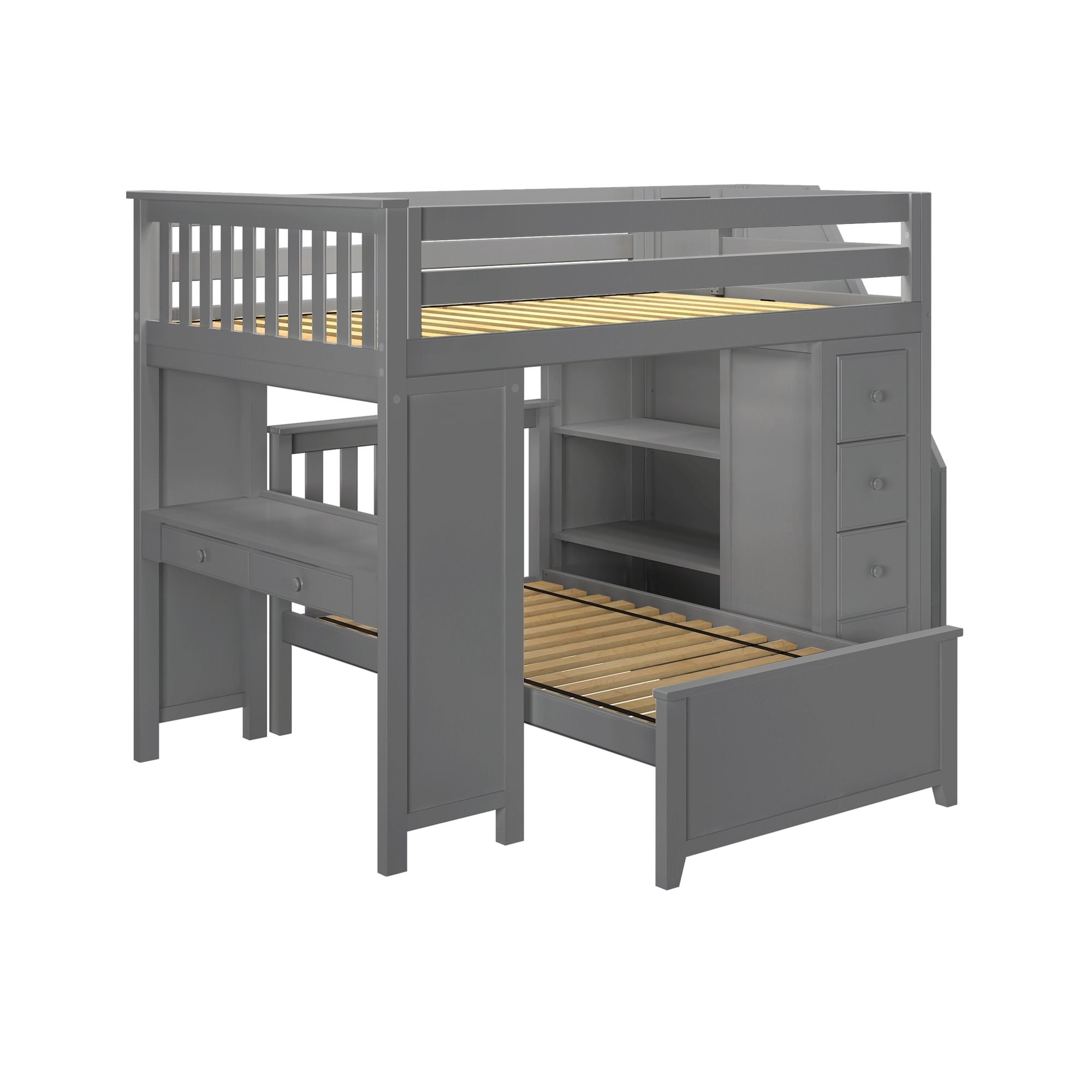 Jackpot Deluxe BUXTON4 Full over Twin L-Shaped Bunk with Staircase + Desk + Storage