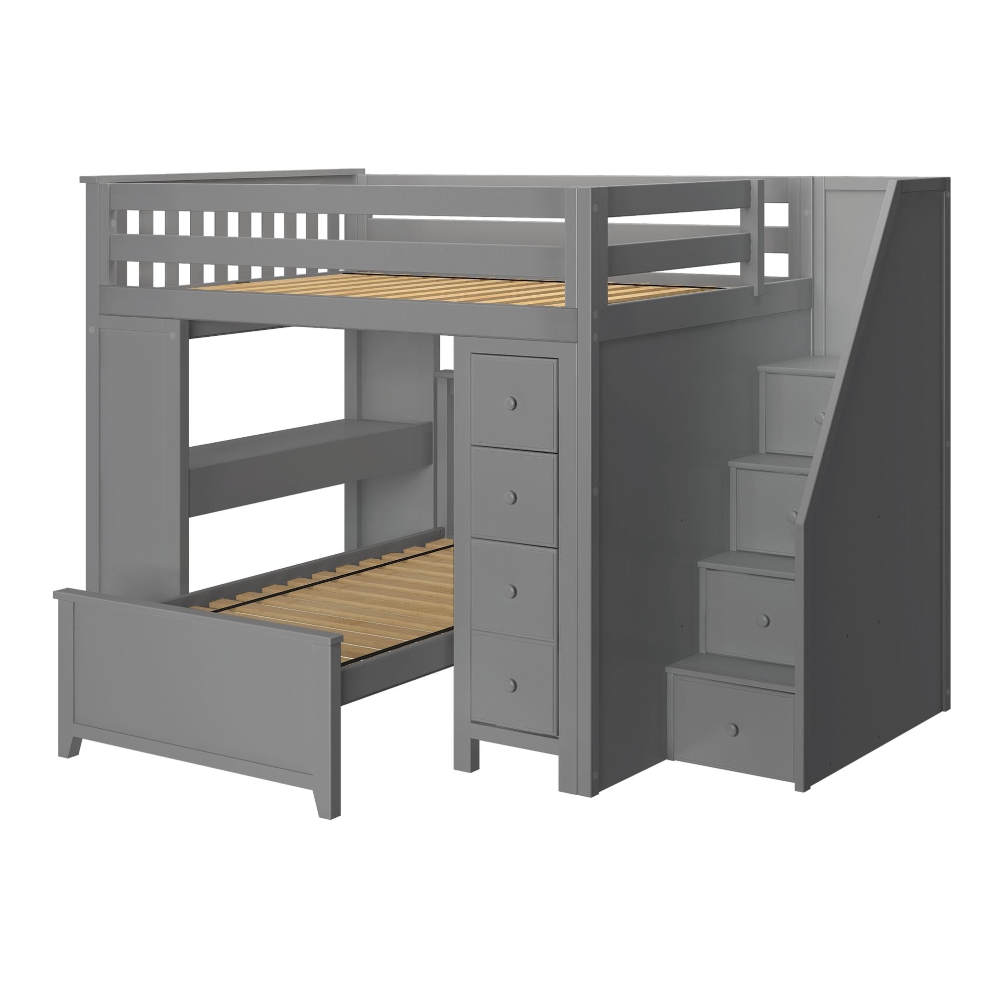 Jackpot Deluxe BUXTON4 Full over Twin L-Shaped Bunk with Staircase + Desk + Storage